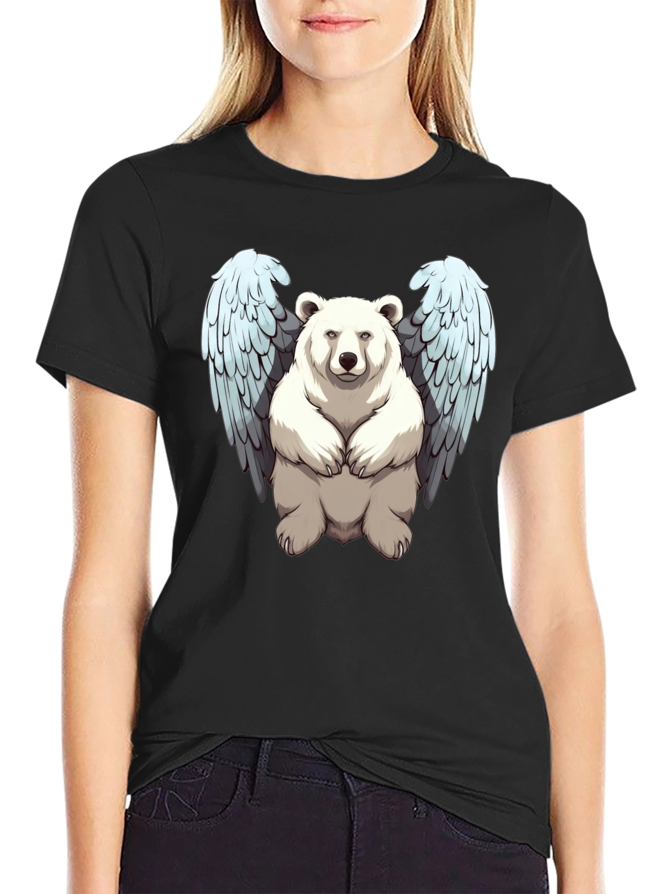 Bear with Wings Graphic Tee - Black Cotton Blend