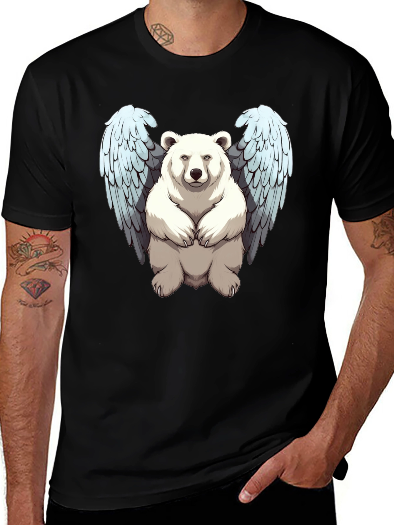 Bear with Wings Graphic Tee - Black Cotton Blend