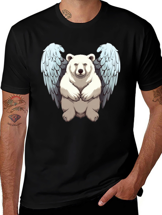 Bear with Wings Graphic Tee - Black Cotton Blend