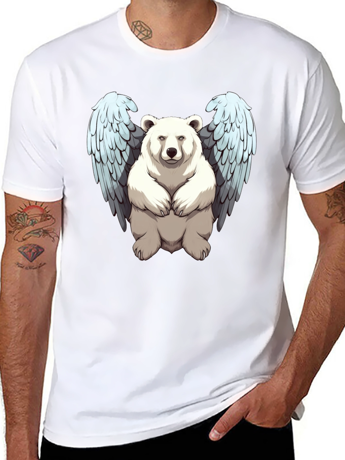 Bear with Wings Graphic Tee - Black Cotton Blend