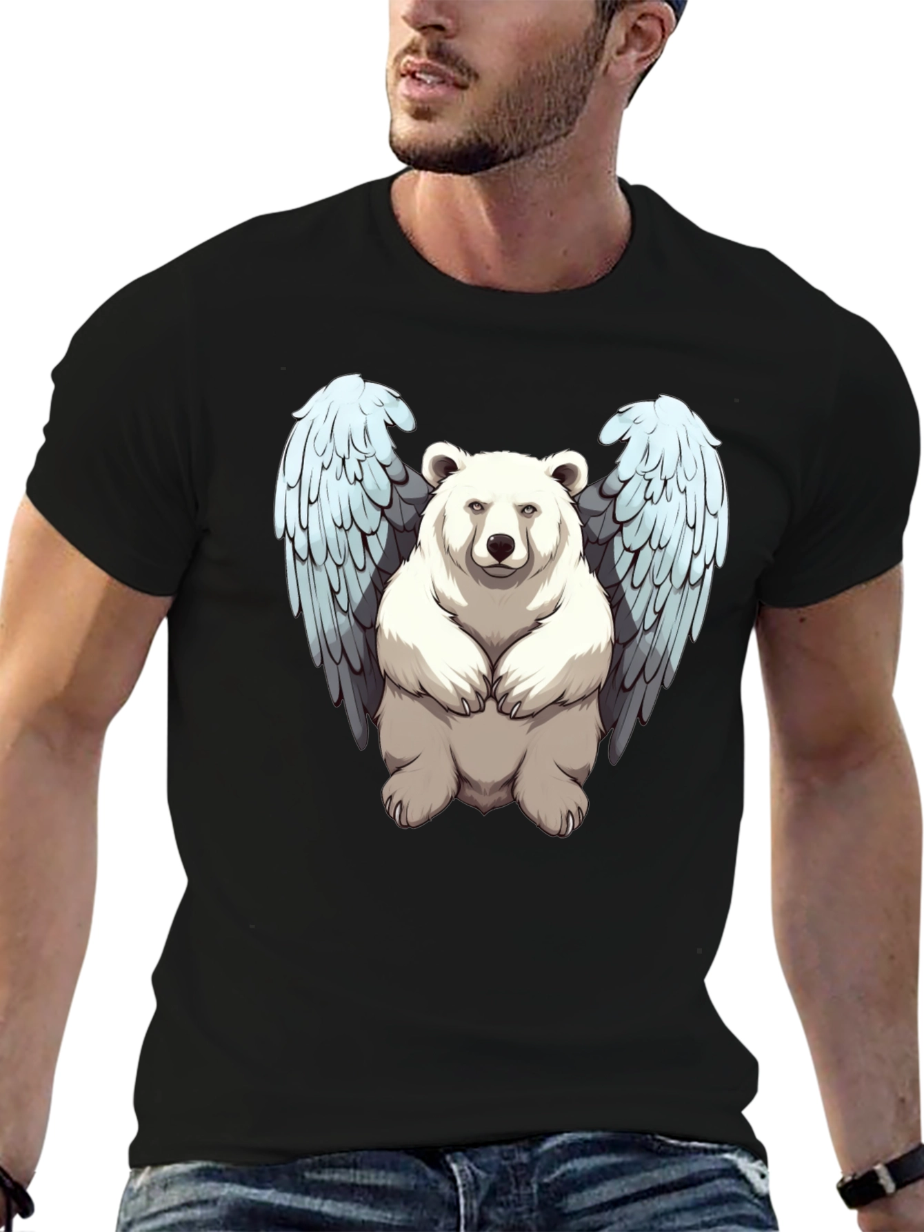 Bear with Wings Graphic Tee - Black Cotton Blend