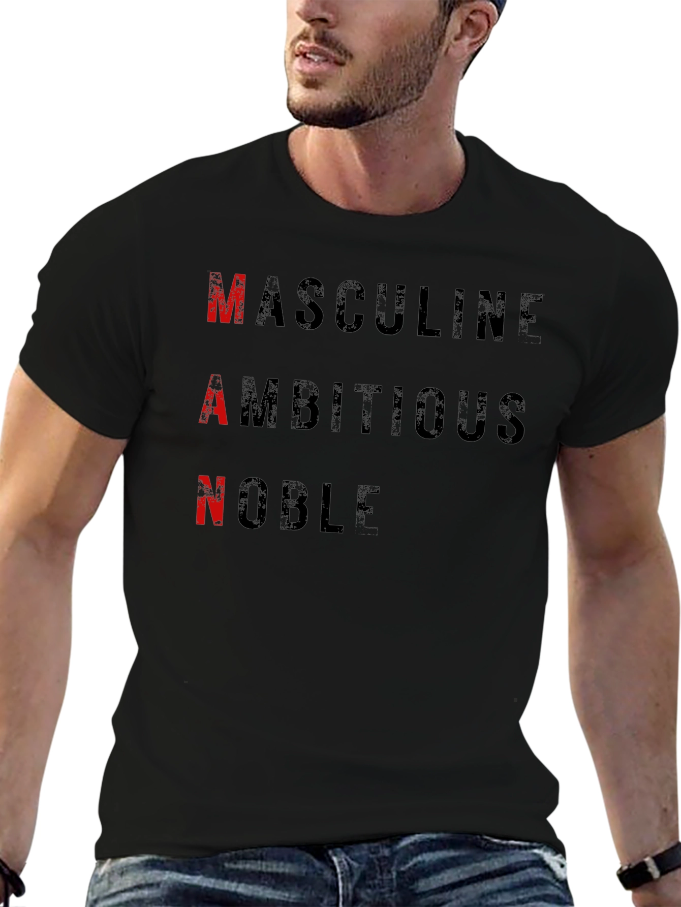MAN Black Graphic Tee - Masculine Ambitious Noble