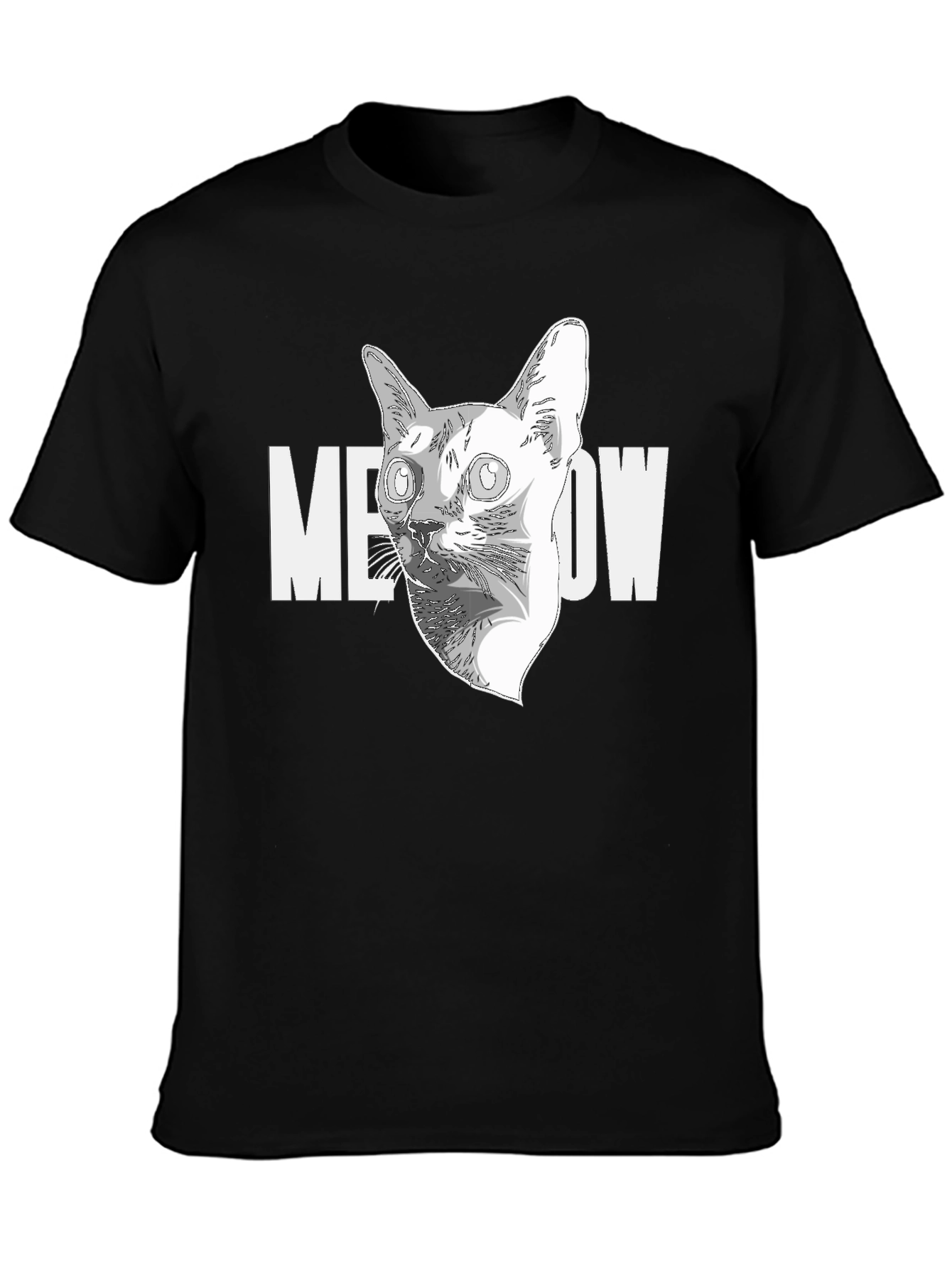 Meow Cat Graphic Black T-Shirt