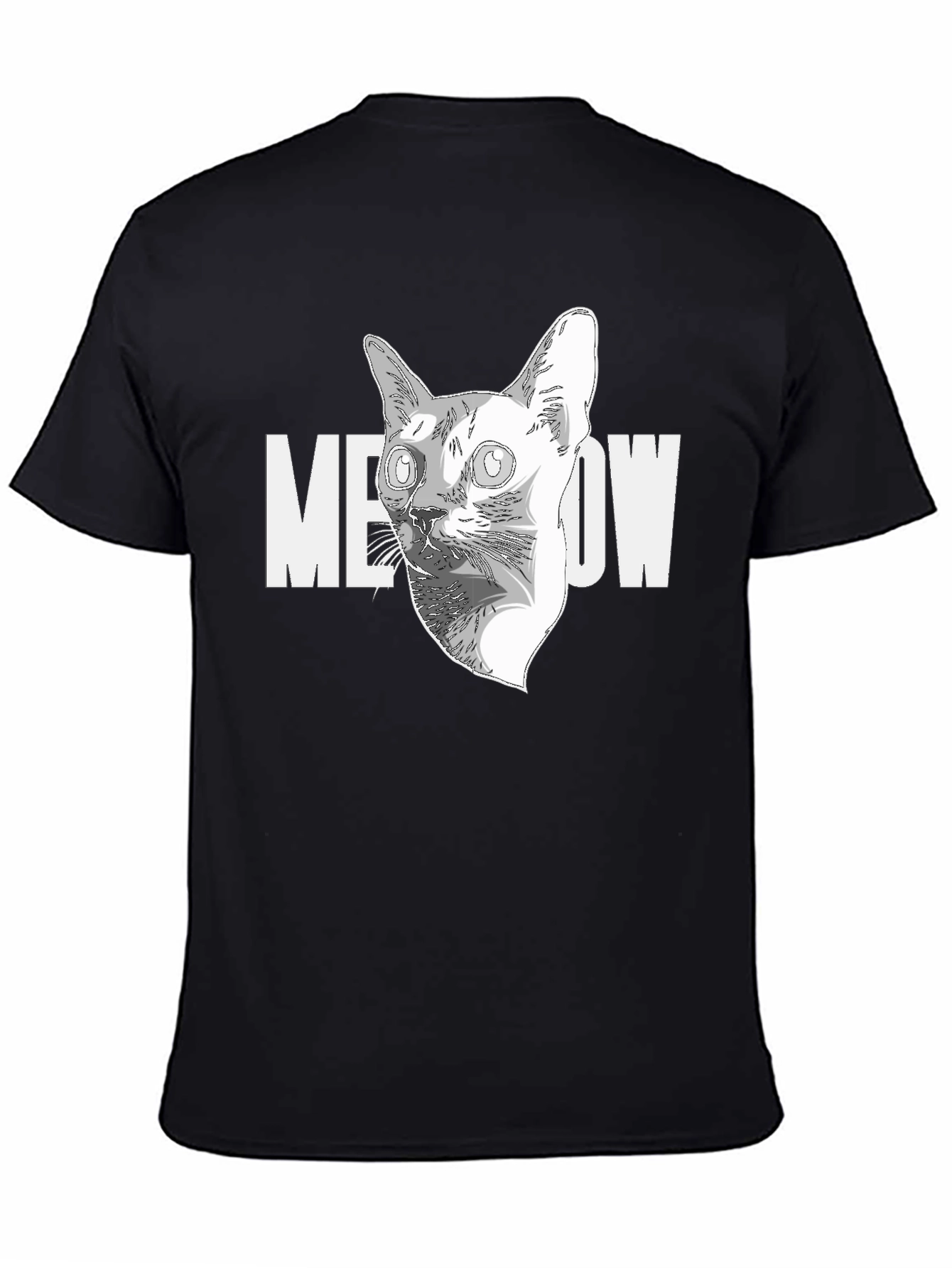 Meow Cat Graphic Black T-Shirt