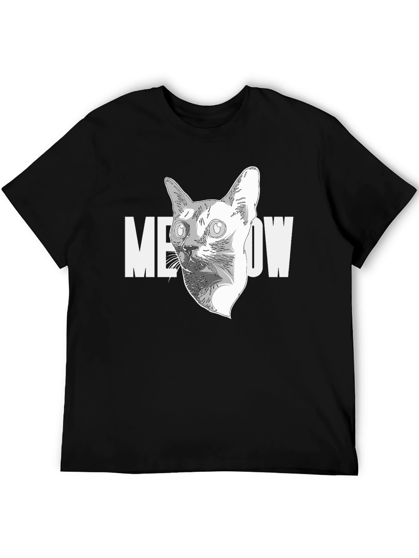 Meow Cat Graphic Black T-Shirt