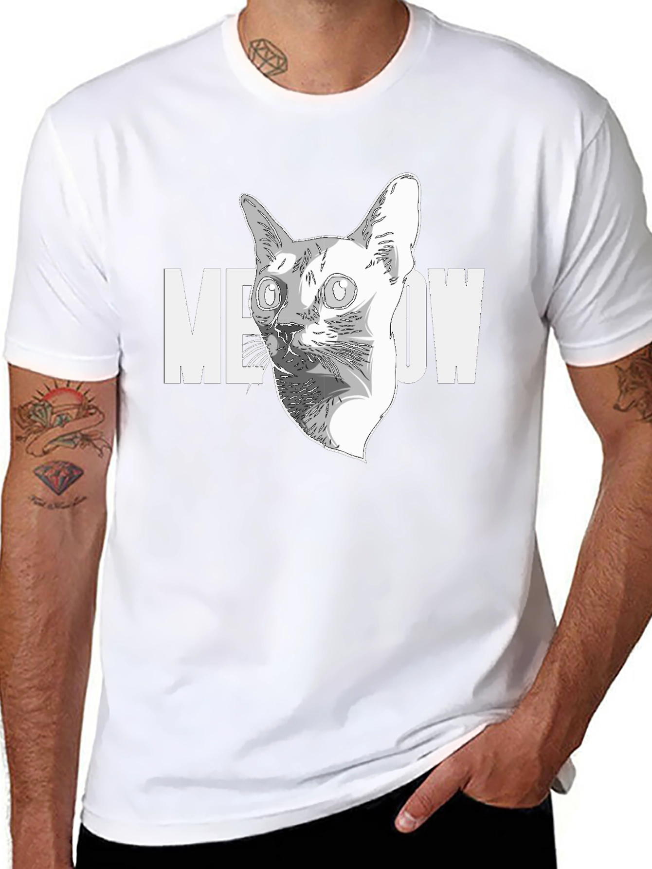 Meow Cat Graphic Black T-Shirt