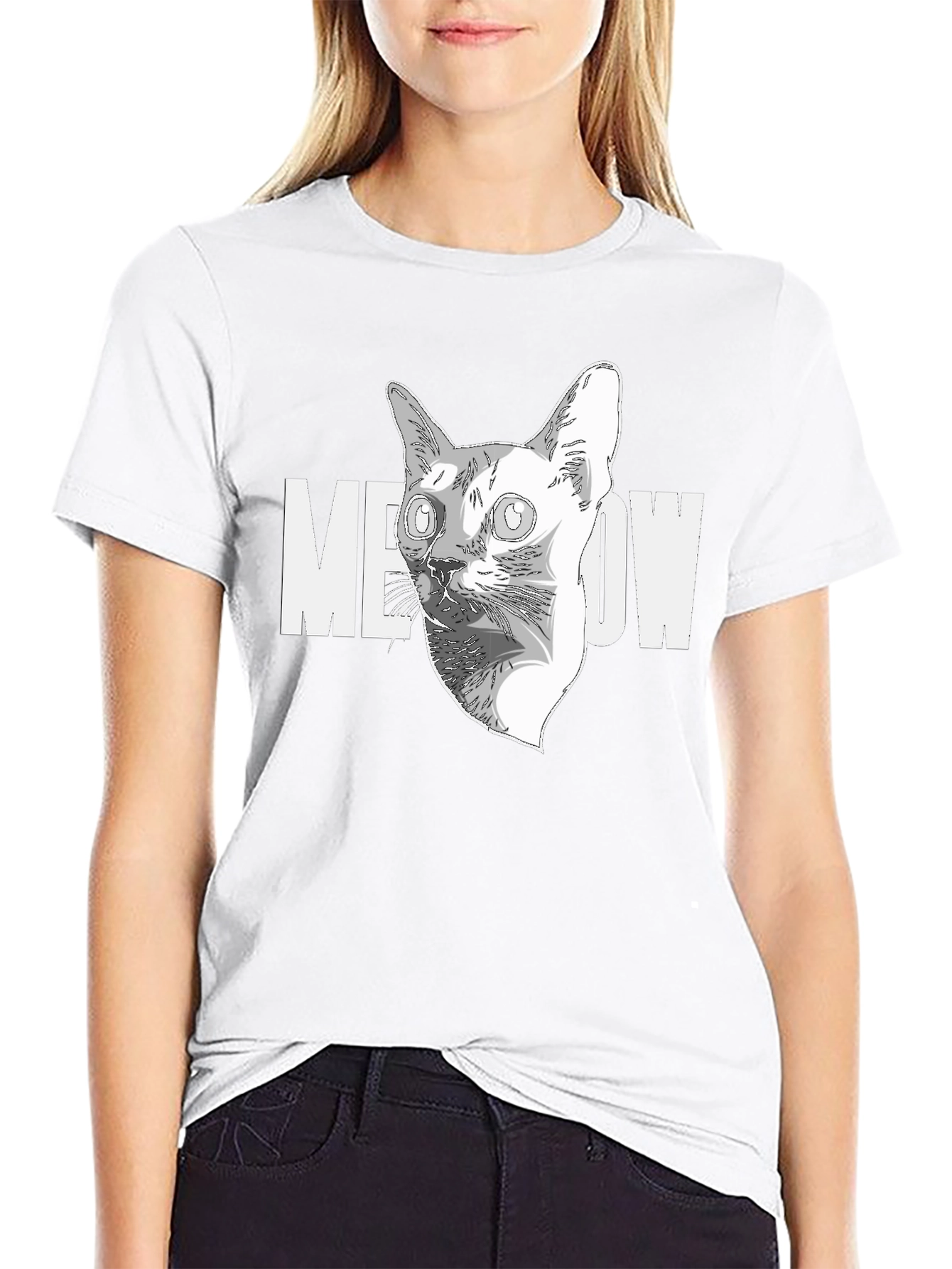 Meow Cat Graphic Black T-Shirt