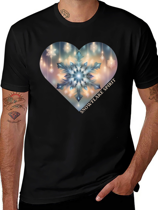 Snowflake Spirit Heart Graphic Tee - Black