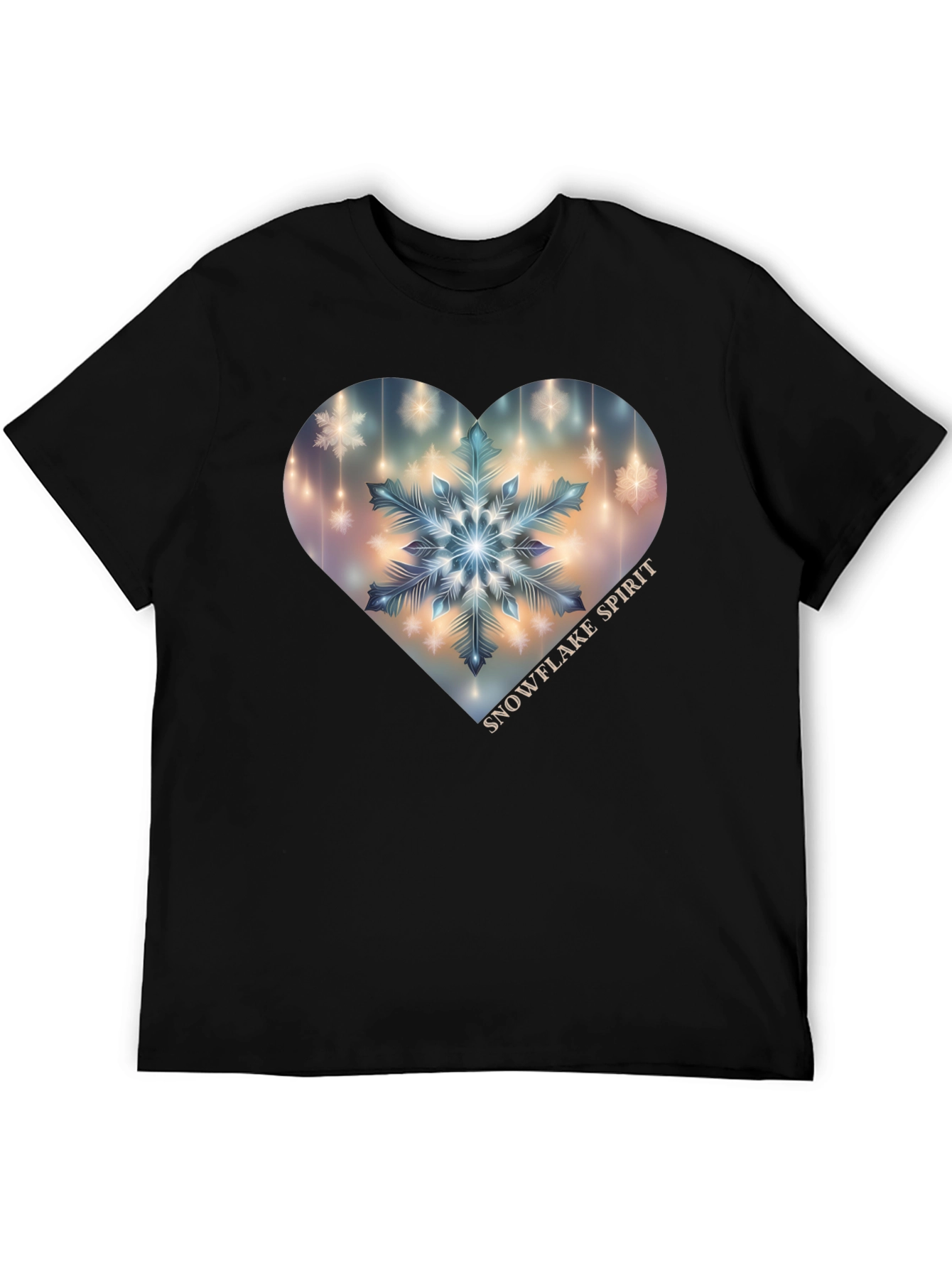 Snowflake Spirit Heart Graphic Tee - Black
