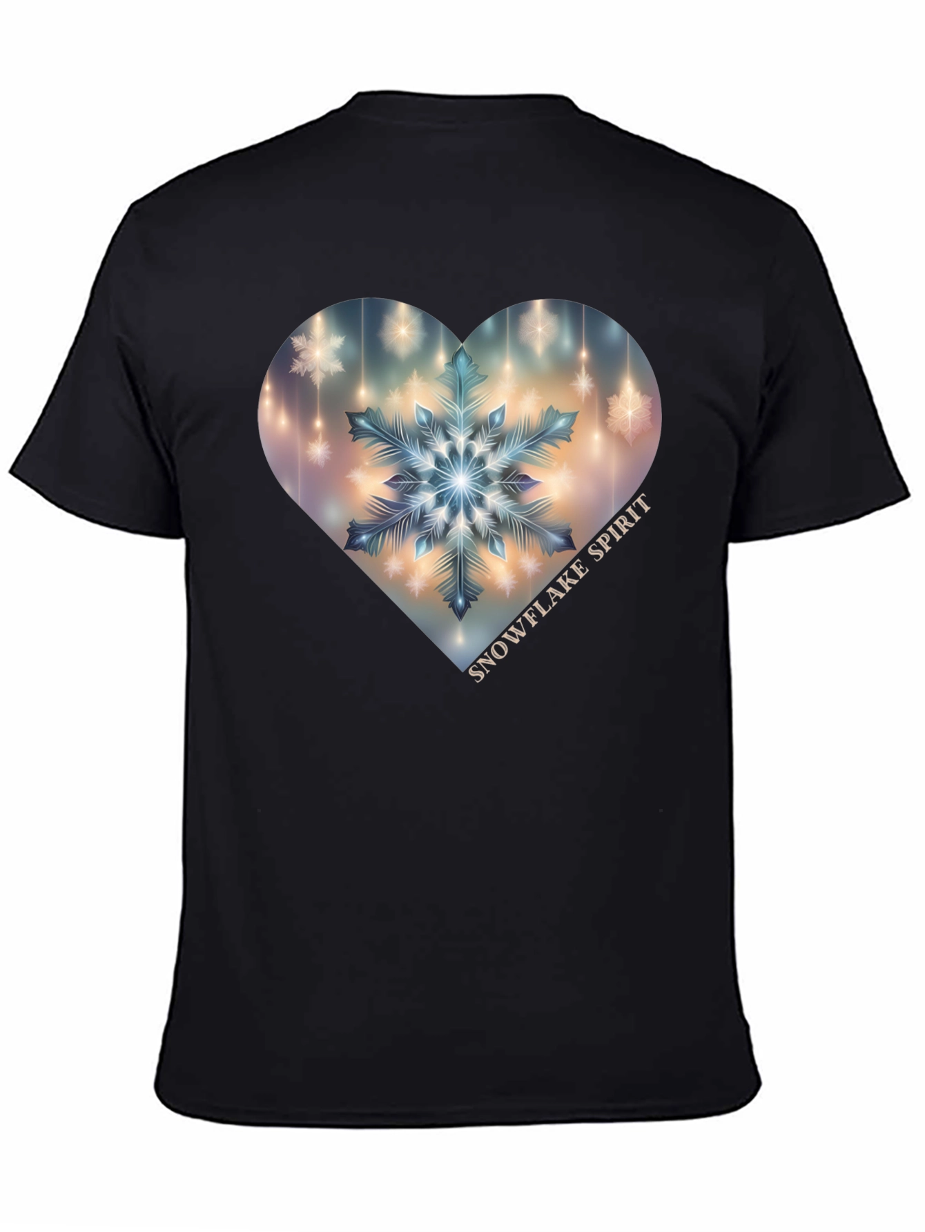 Snowflake Spirit Heart Graphic Tee - Black