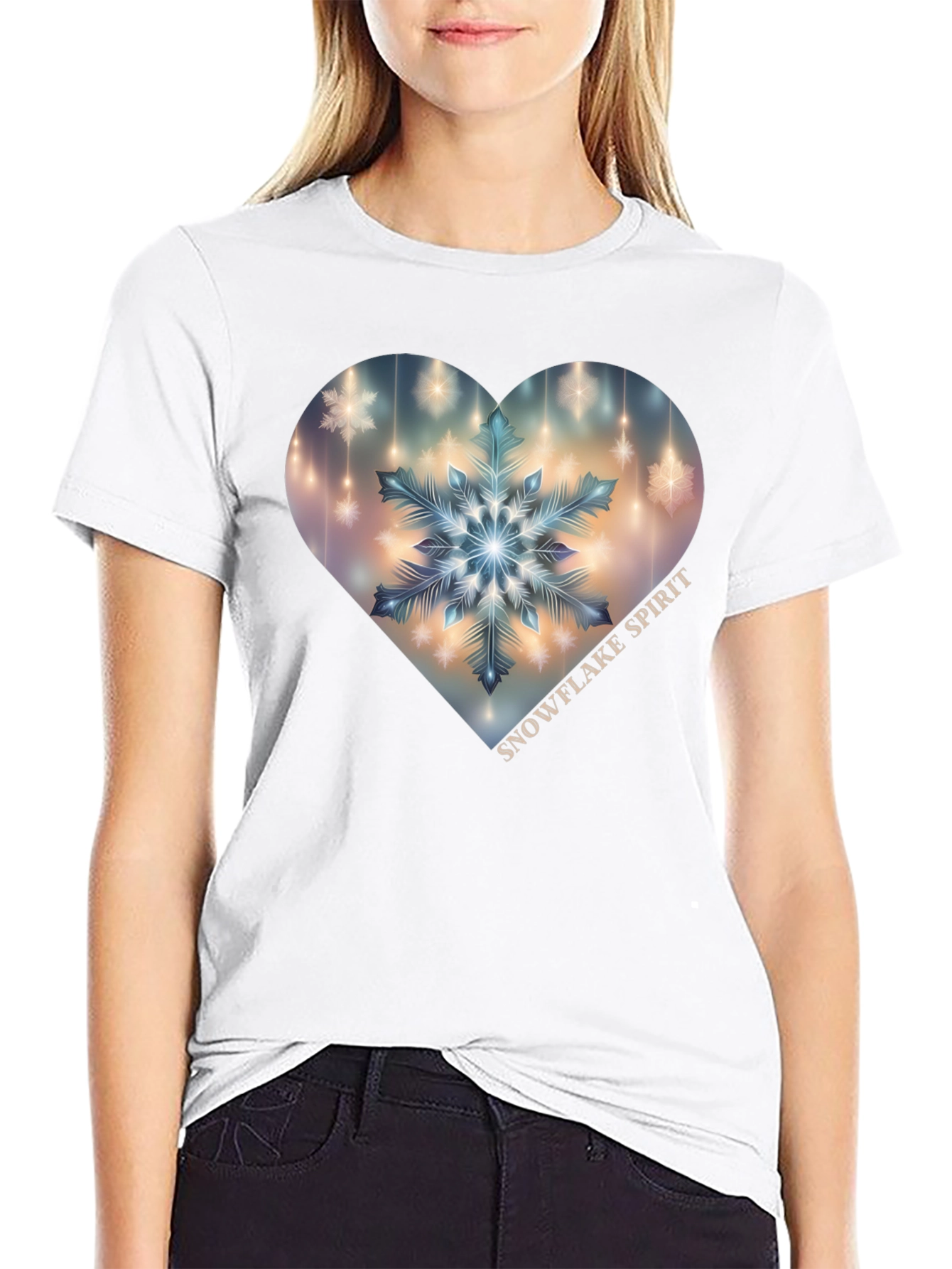 Snowflake Spirit Heart Graphic Tee - Black