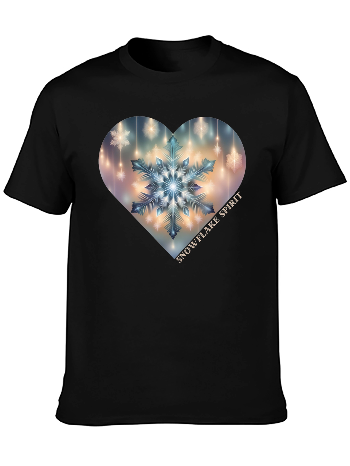 Snowflake Spirit Heart Graphic Tee - Black