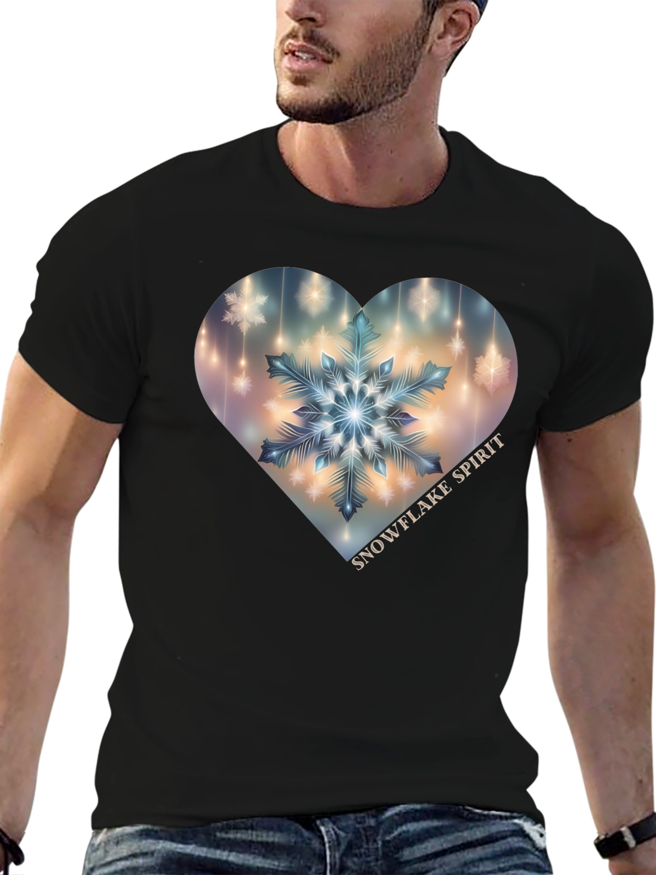 Snowflake Spirit Heart Graphic Tee - Black