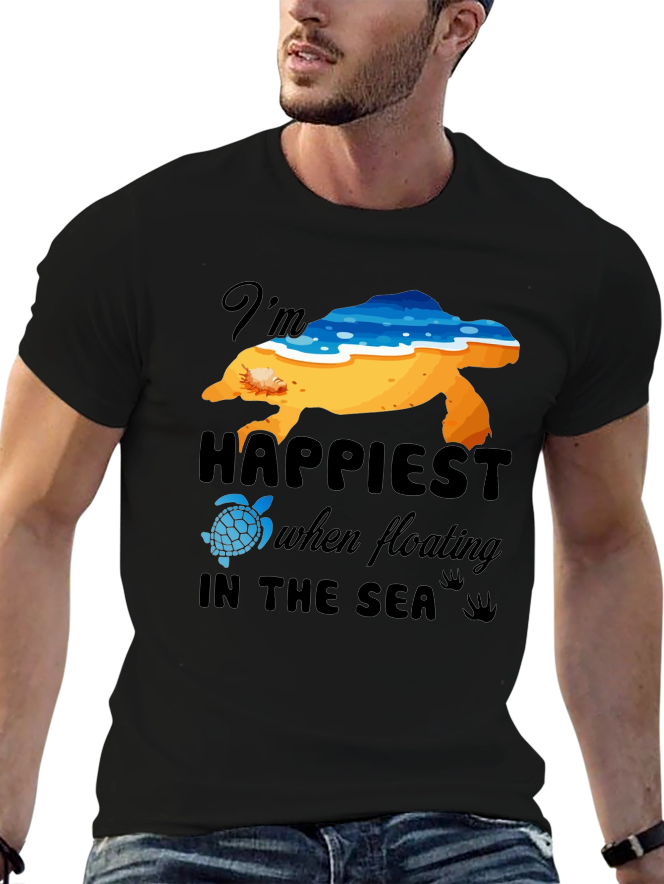 Happiest in the Sea Turtle Graphic Tee - Black