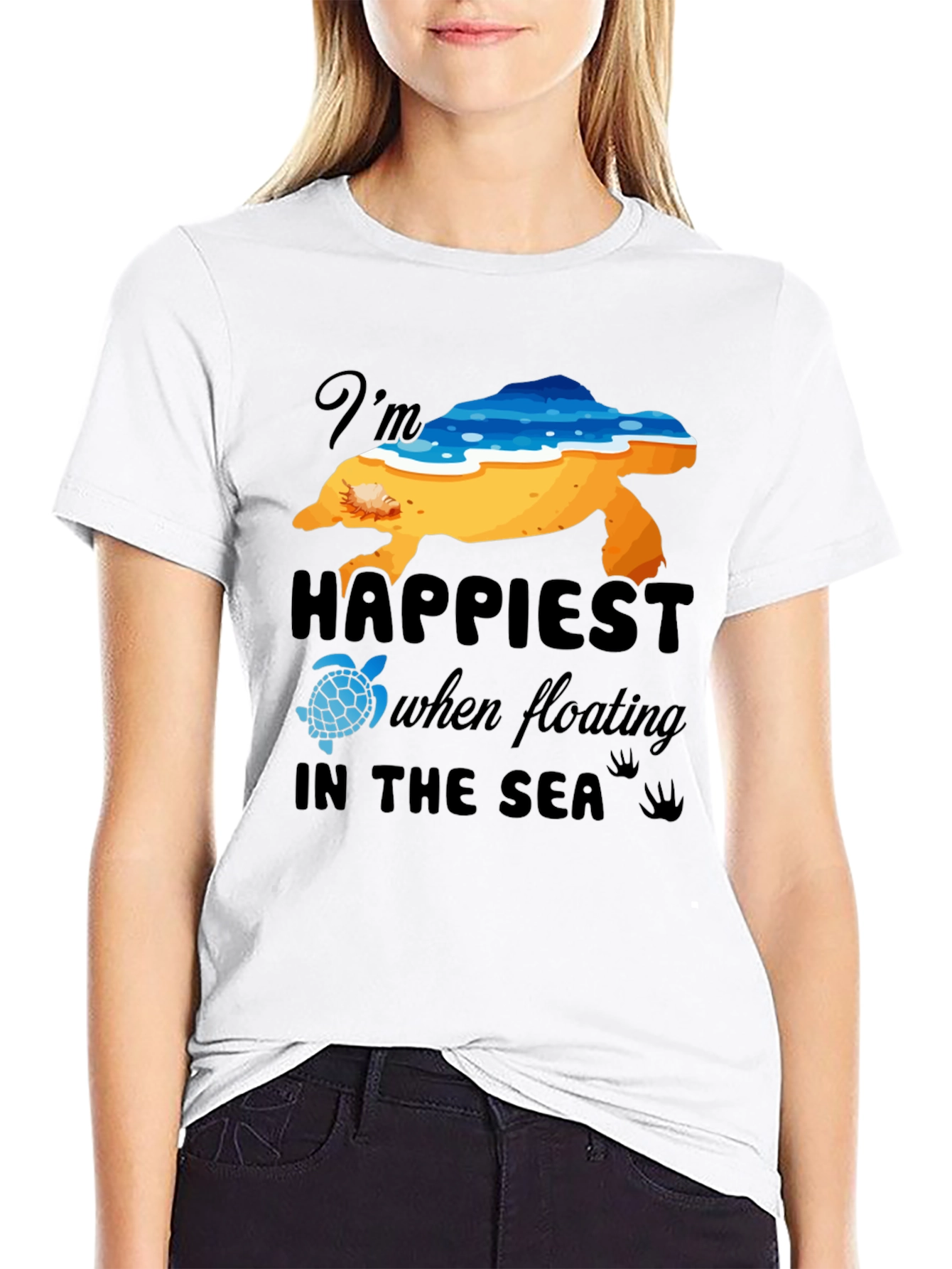 Happiest in the Sea Turtle Graphic Tee - Black