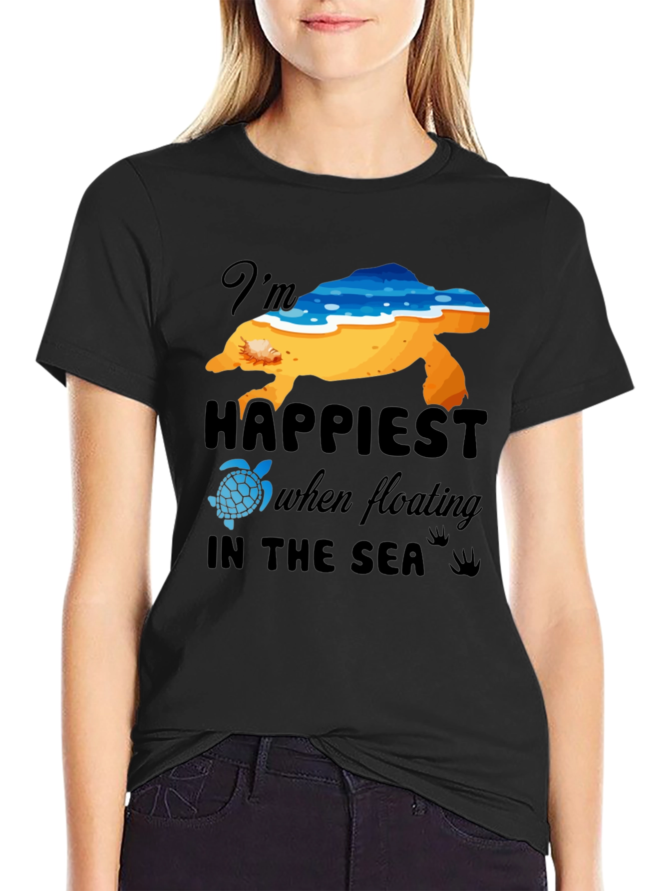 Happiest in the Sea Turtle Graphic Tee - Black