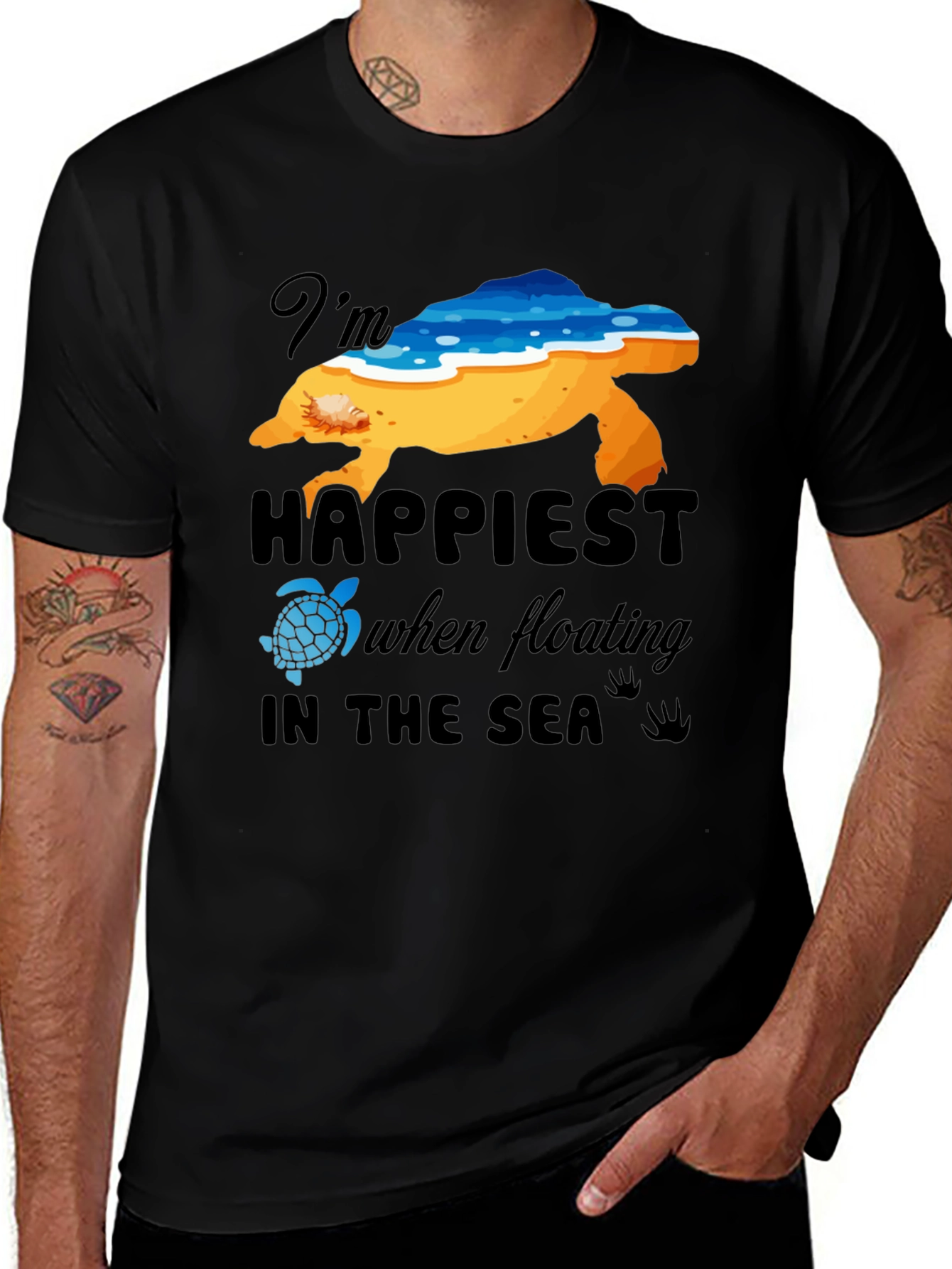 Happiest in the Sea Turtle Graphic Tee - Black