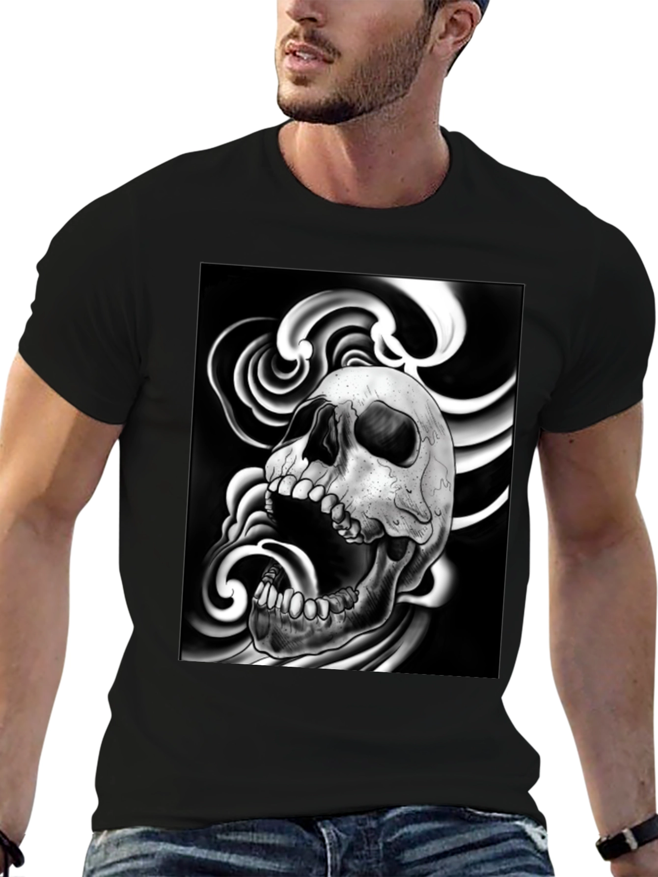 Skull Graphic Print Black T-Shirt