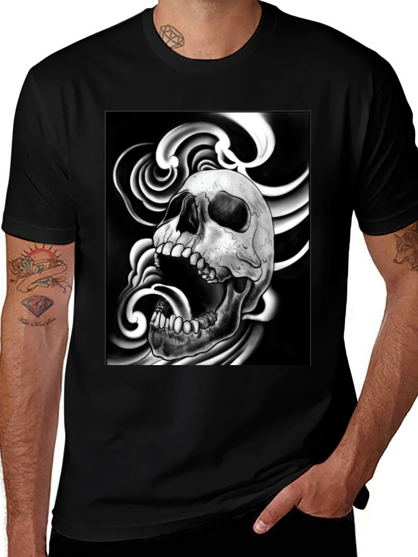 Skull Graphic Print Black T-Shirt