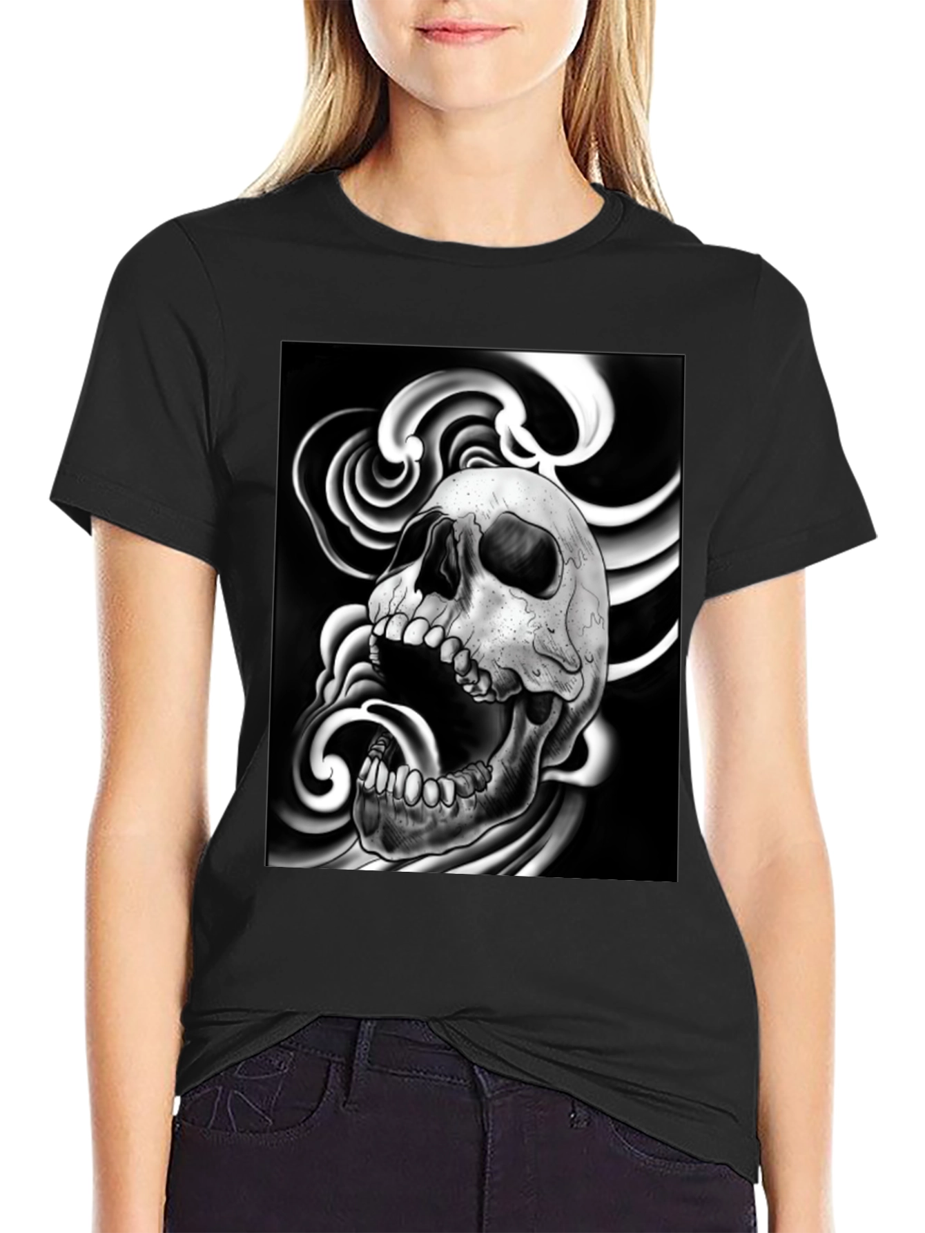 Skull Graphic Print Black T-Shirt