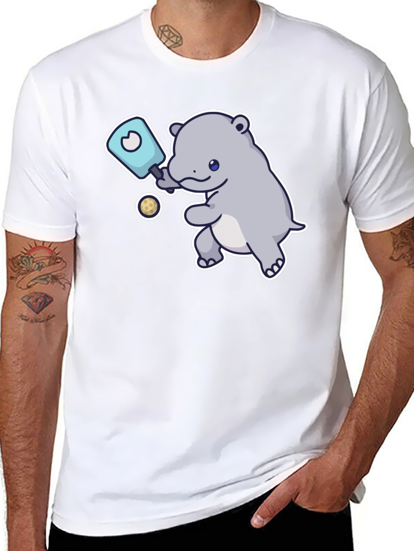 Hippo Pickleball T-Shirt - Cute Cartoon Design