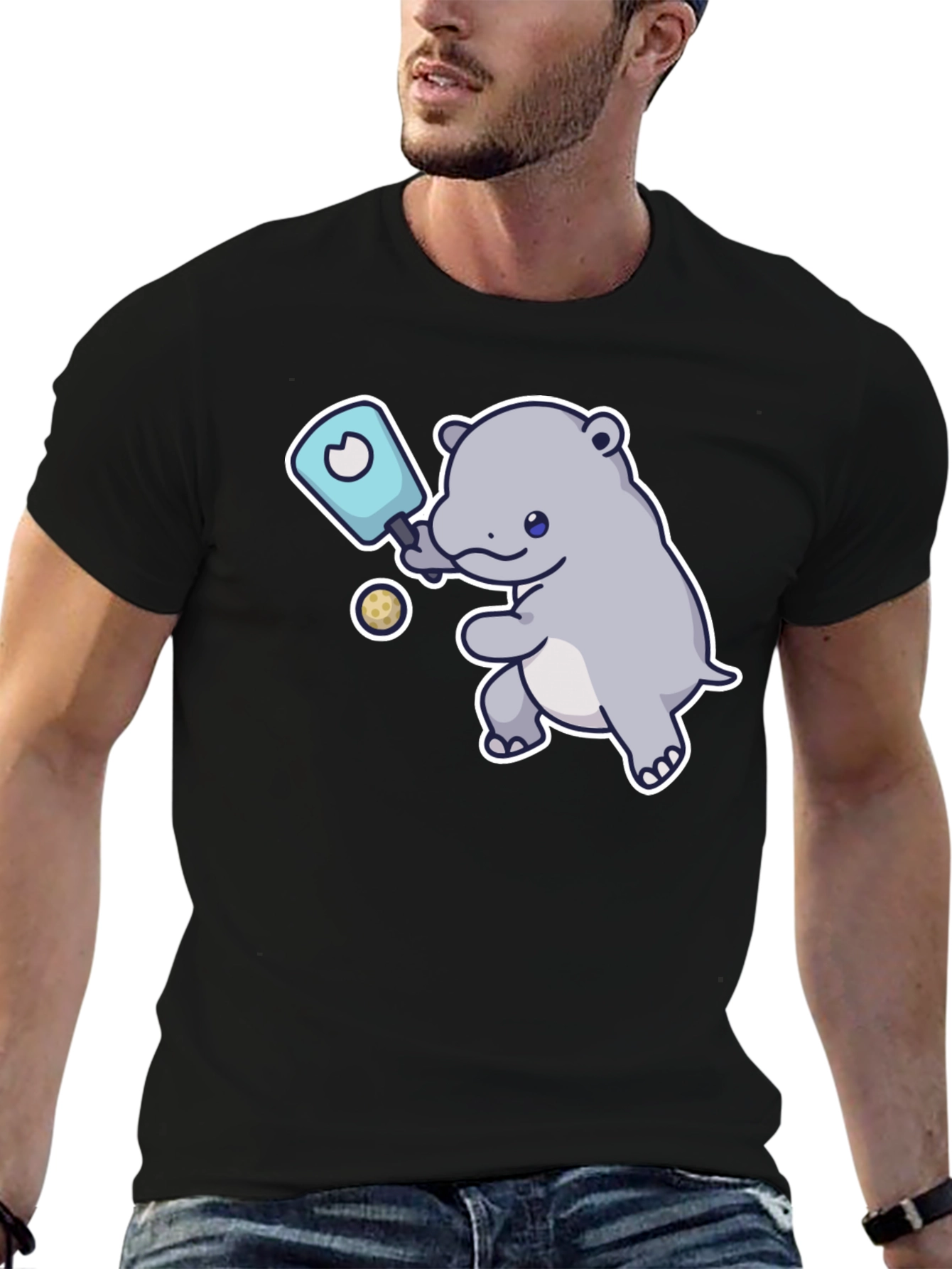 Hippo Pickleball T-Shirt - Cute Cartoon Design
