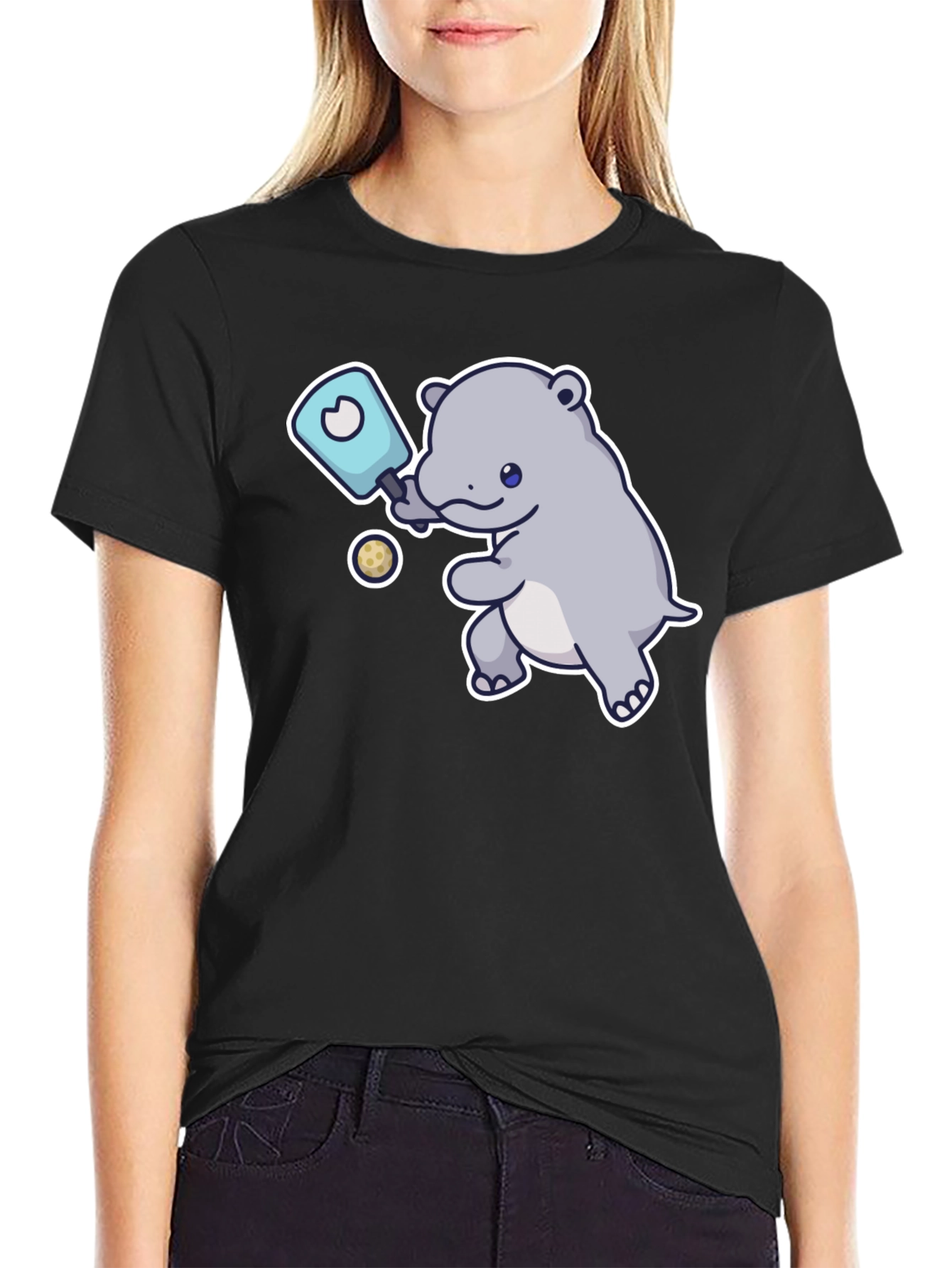 Hippo Pickleball T-Shirt - Cute Cartoon Design