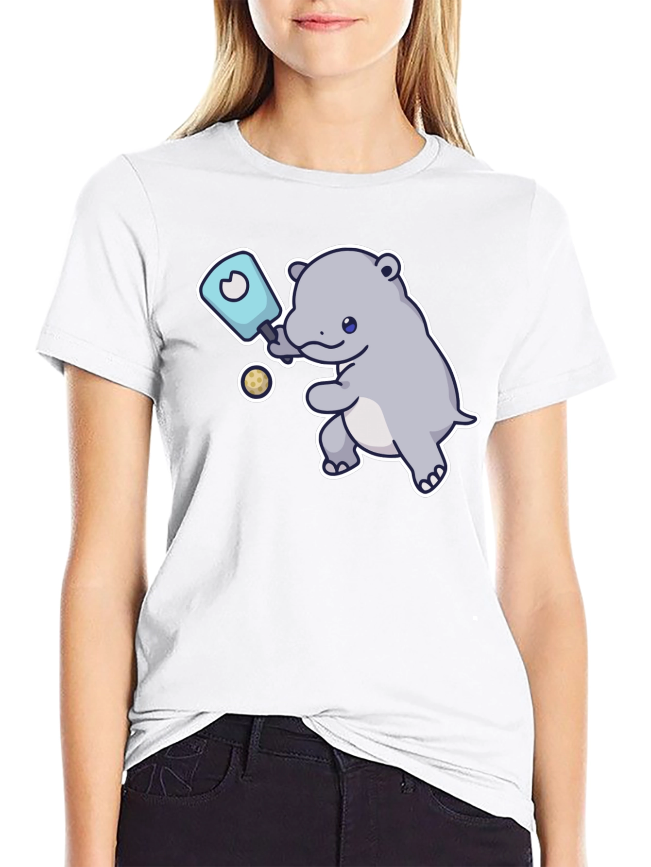 Hippo Pickleball T-Shirt - Cute Cartoon Design
