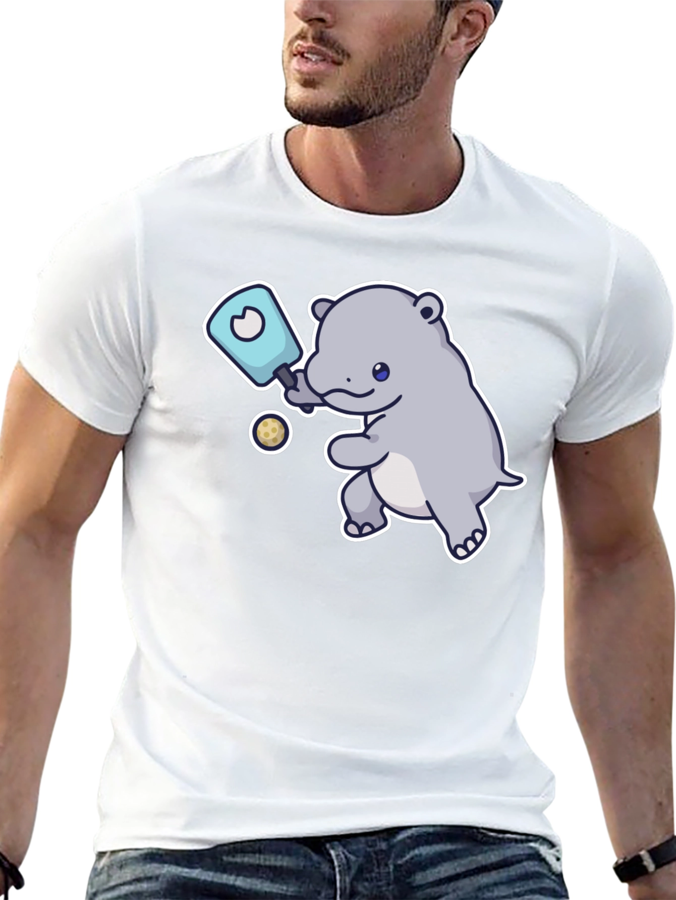 Hippo Pickleball T-Shirt - Cute Cartoon Design