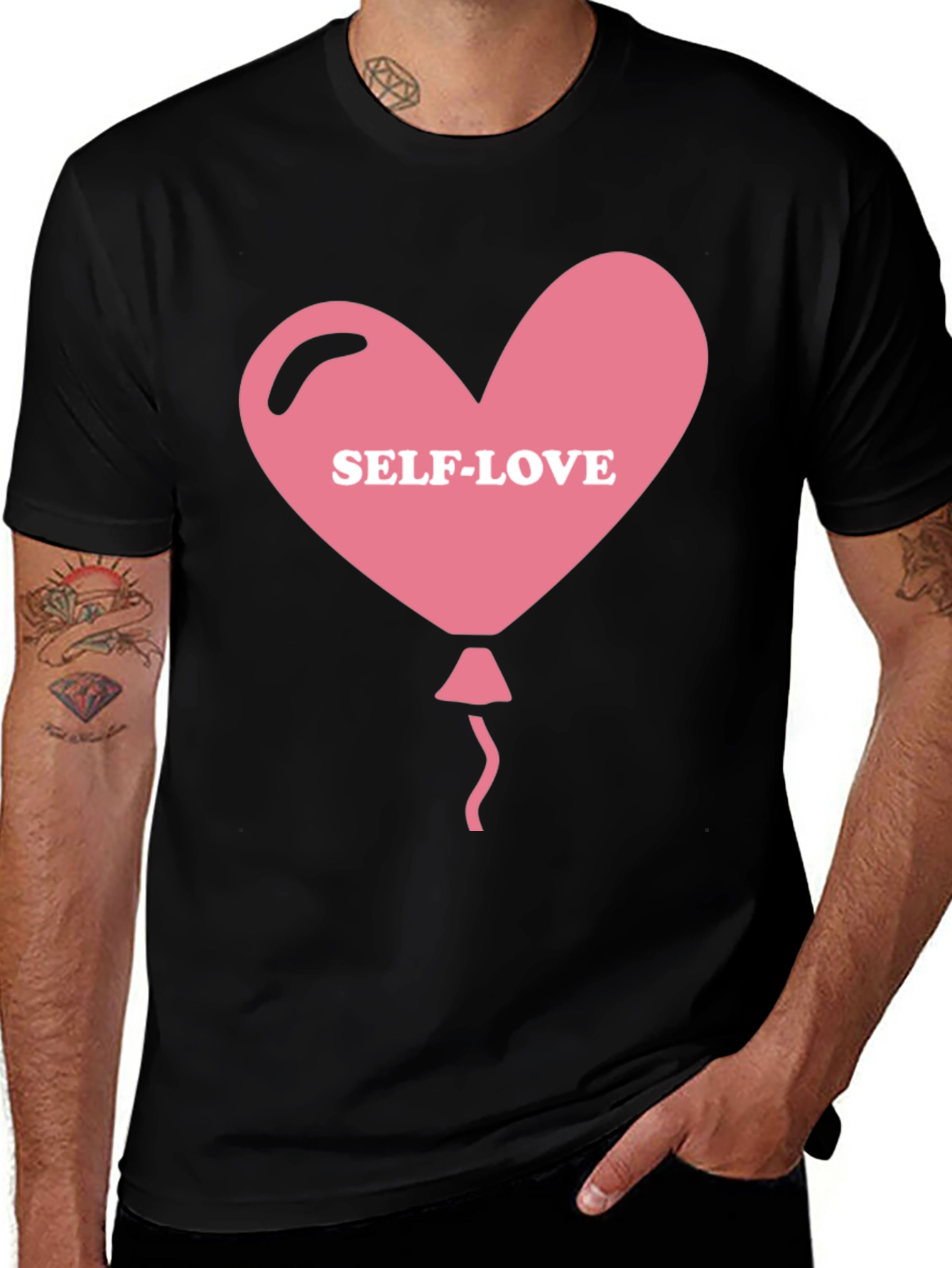 Self-Love Heart Balloon Black T-Shirt