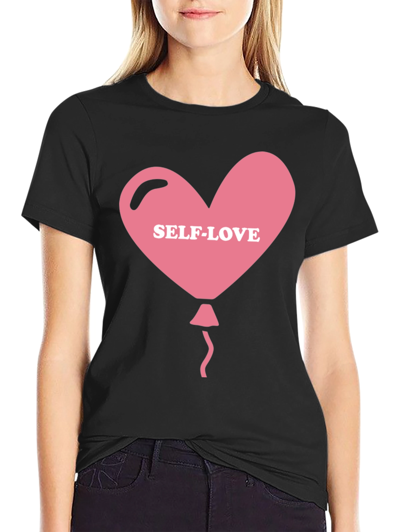 Self-Love Heart Balloon Black T-Shirt