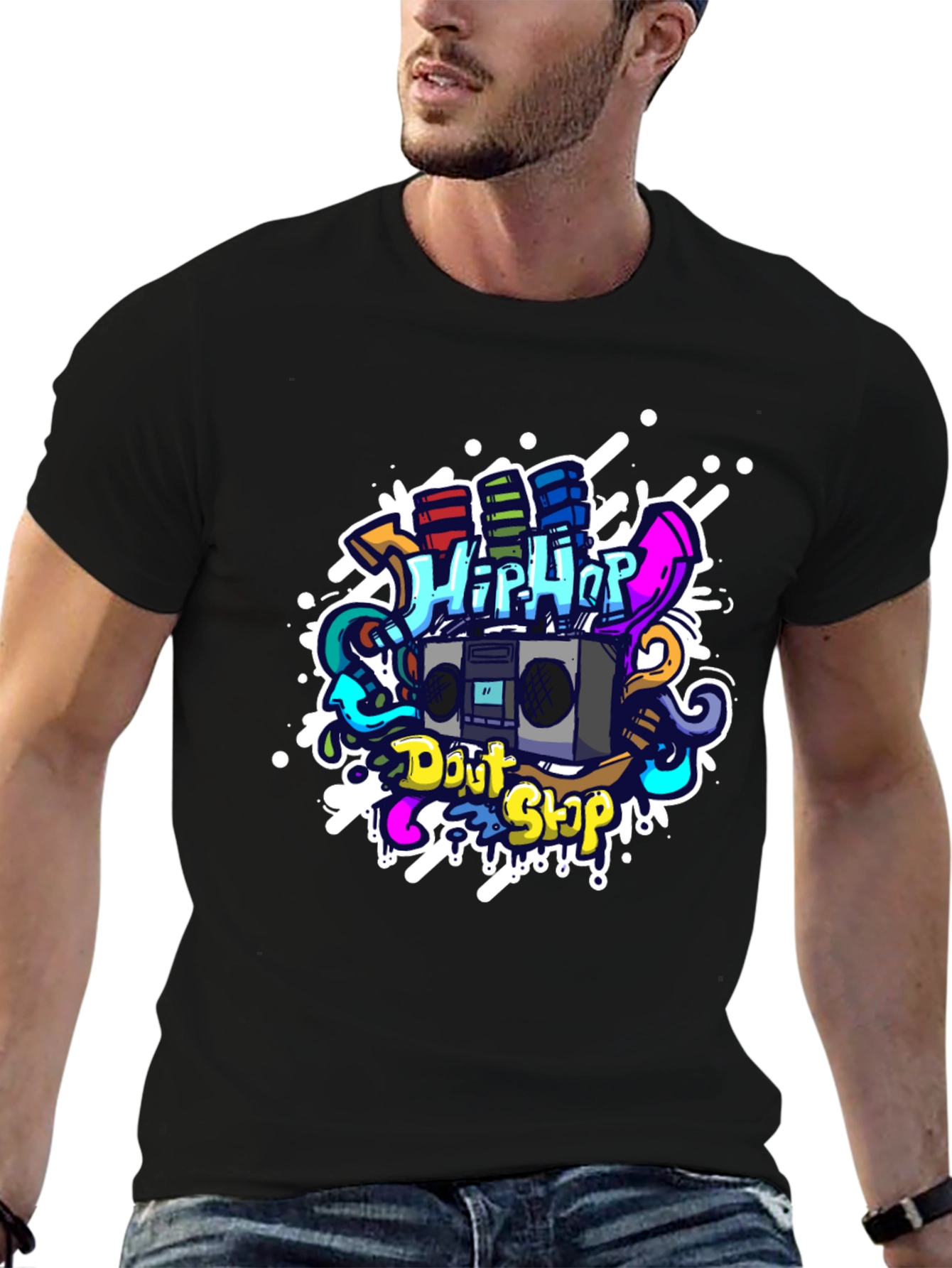 Hip Hop Graffiti Graphic T-Shirt - Black