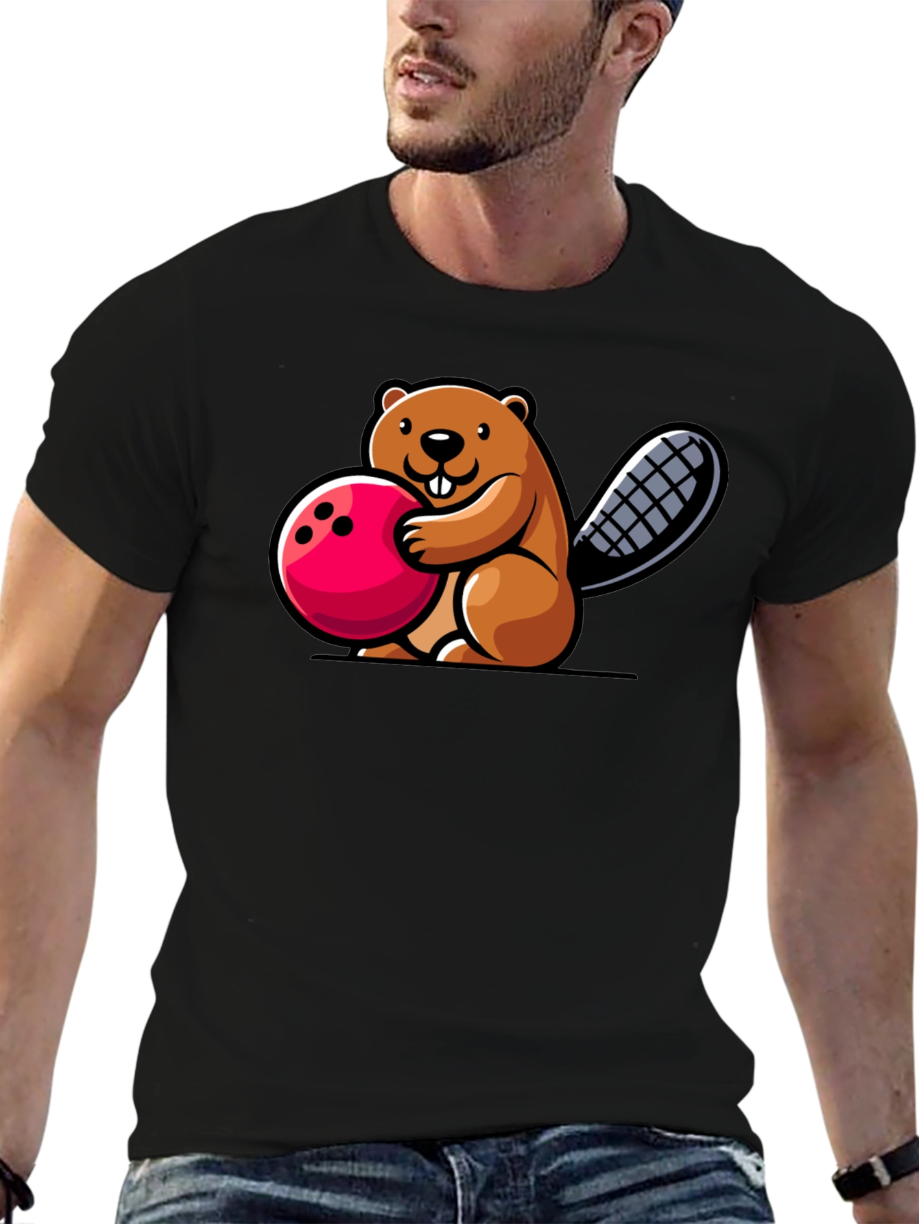 Bowling Beaver Graphic Tee - Fun Unique Design