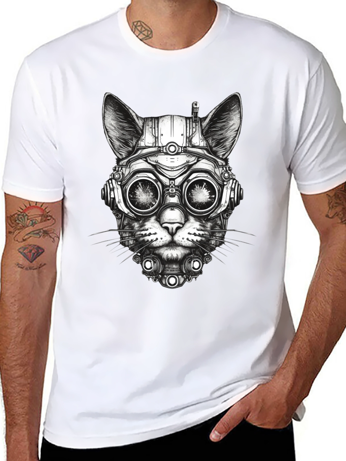 Steampunk Cat T-Shirt - Futuristic Feline Design