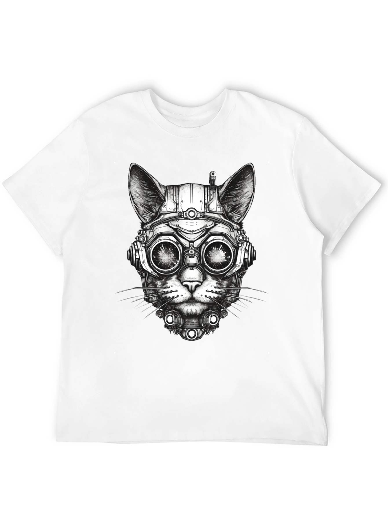 Steampunk Cat T-Shirt - Futuristic Feline Design