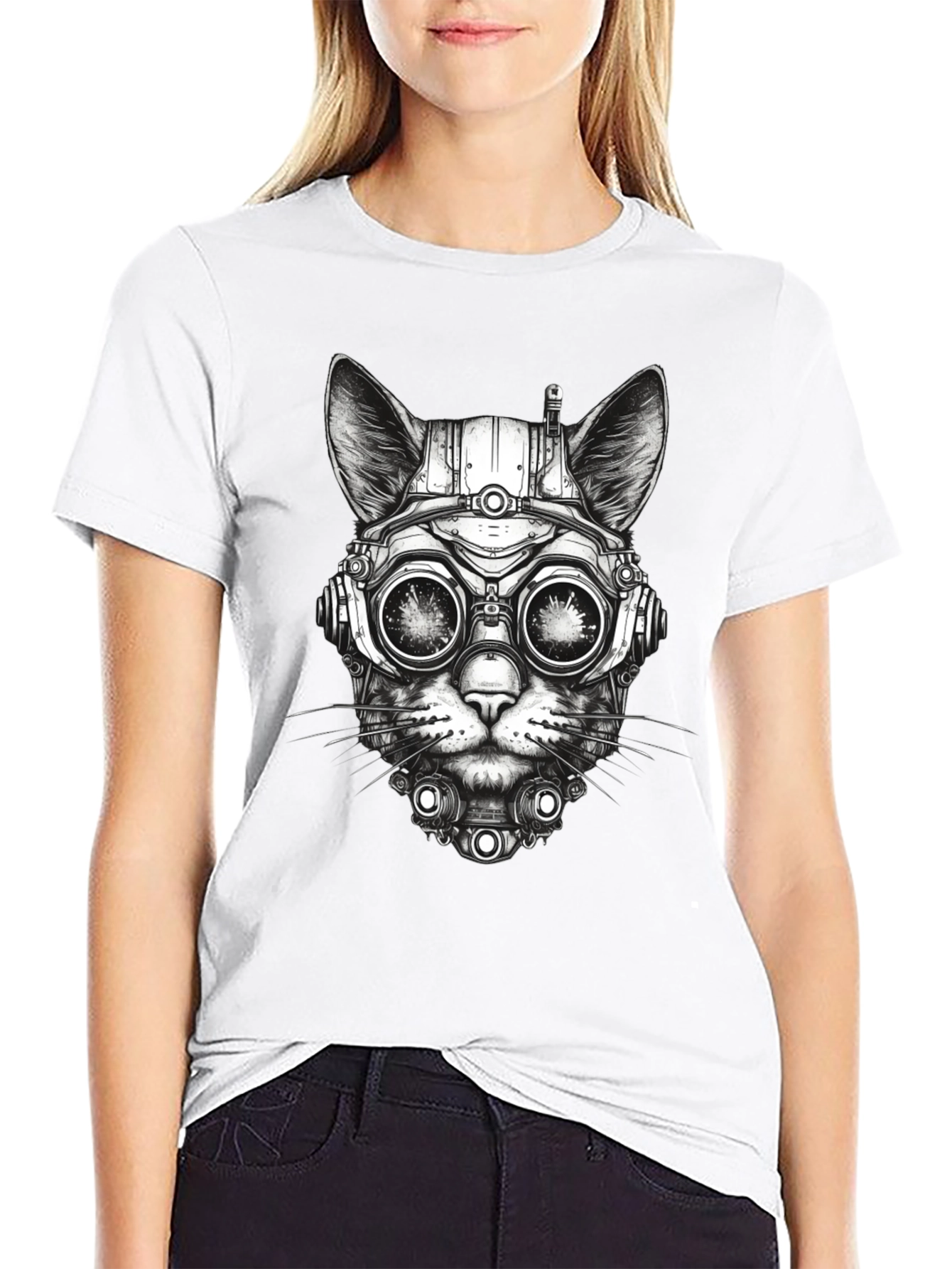 Steampunk Cat T-Shirt - Futuristic Feline Design