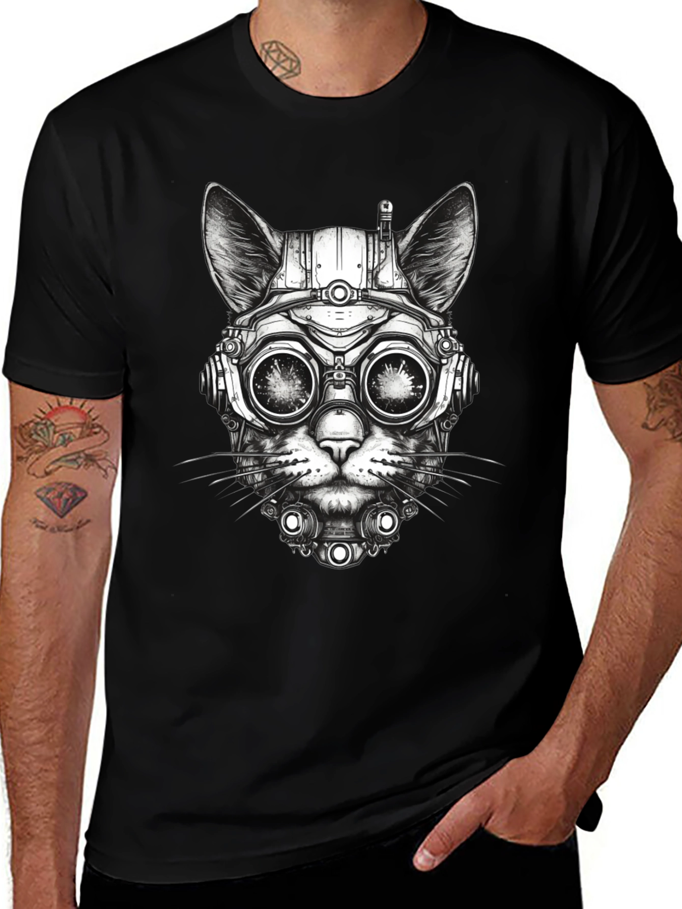 Steampunk Cat T-Shirt - Futuristic Feline Design