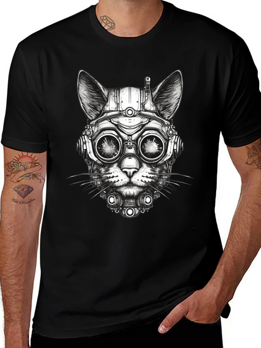 Steampunk Cat T-Shirt - Futuristic Feline Design