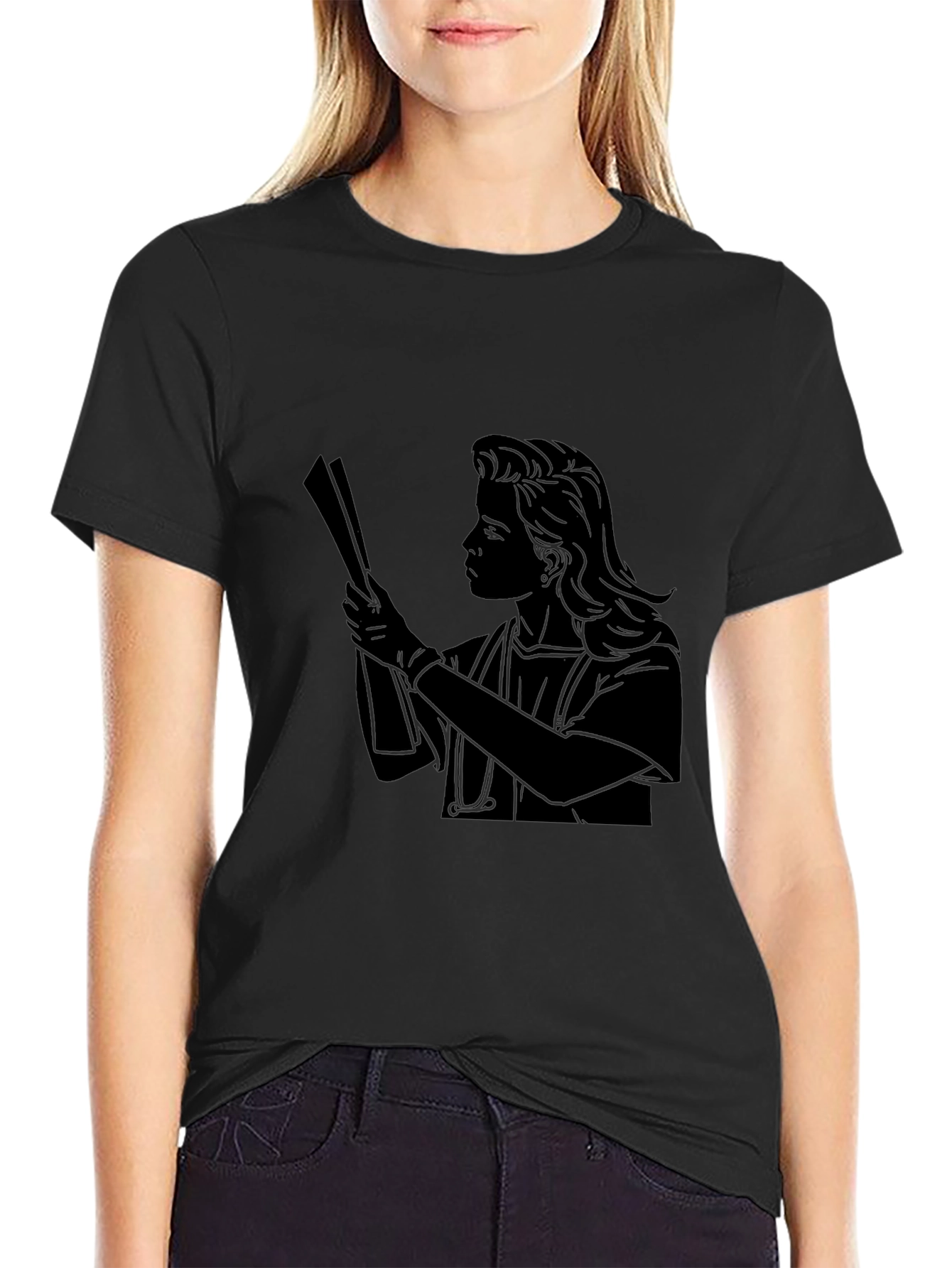 Nurse Silhouette Graphic Tee - Black Cotton T-Shirt