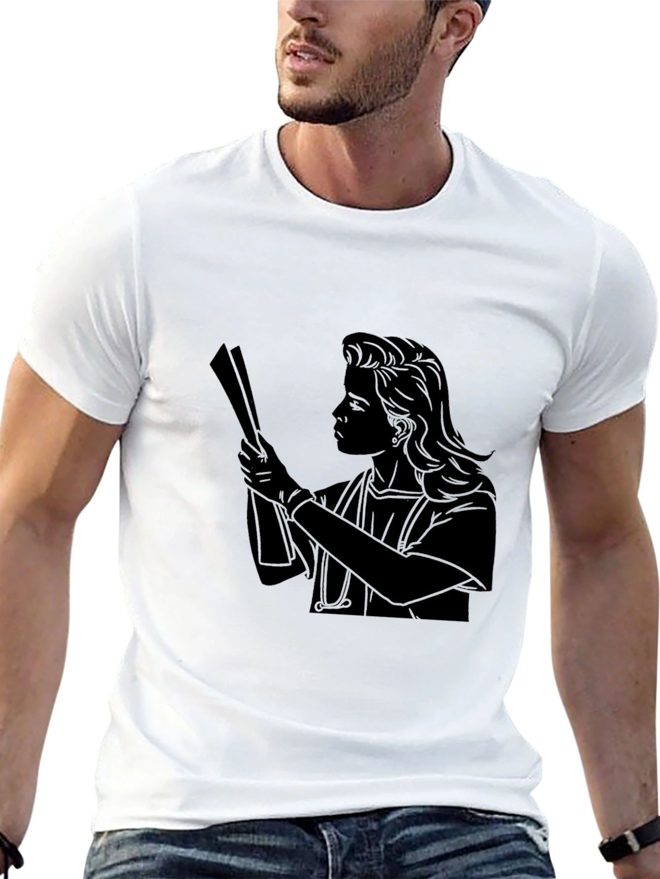 Nurse Silhouette Graphic Tee - Black Cotton T-Shirt