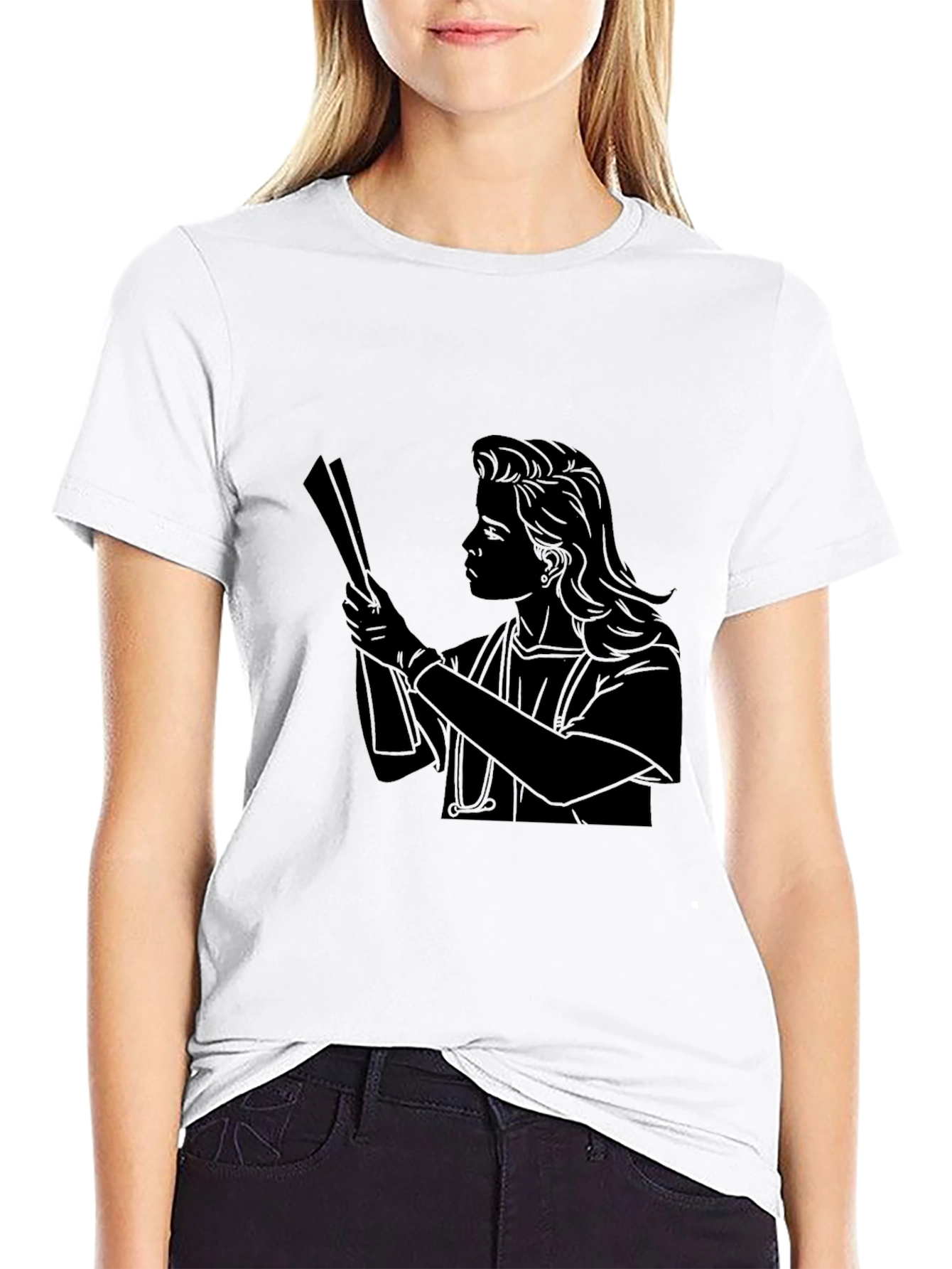 Nurse Silhouette Graphic Tee - Black Cotton T-Shirt