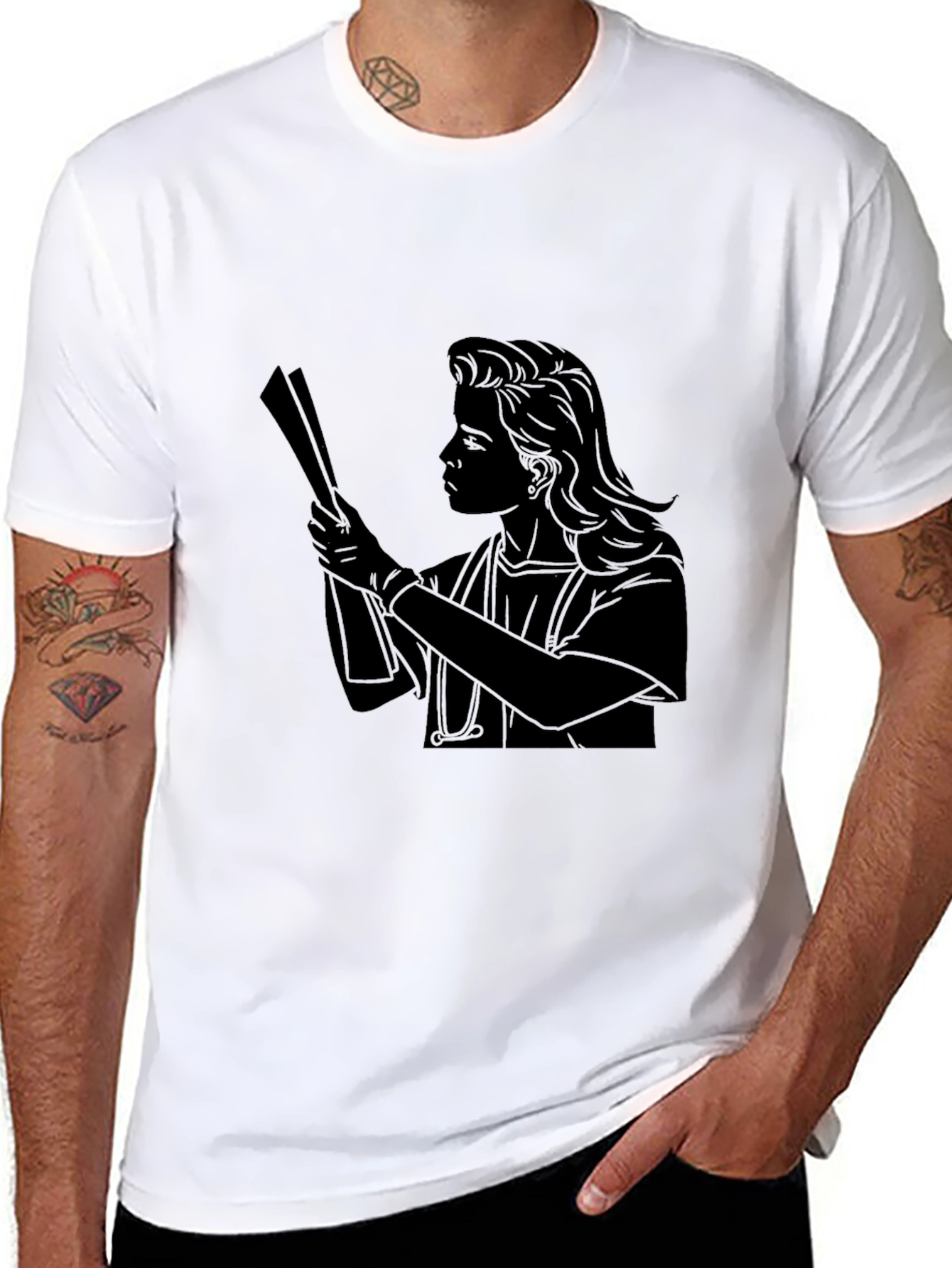 Nurse Silhouette Graphic Tee - Black Cotton T-Shirt