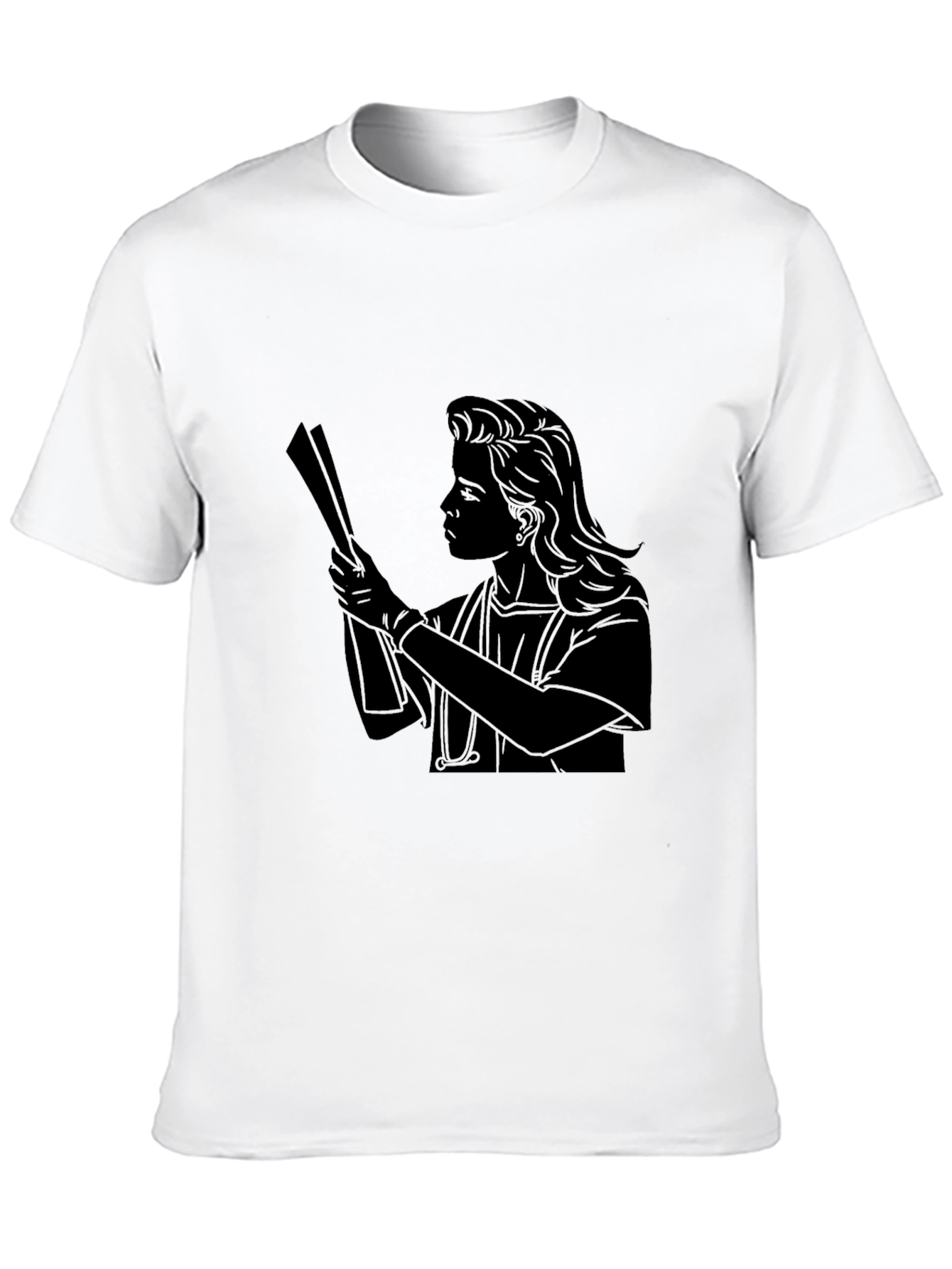 Nurse Silhouette Graphic Tee - Black Cotton T-Shirt