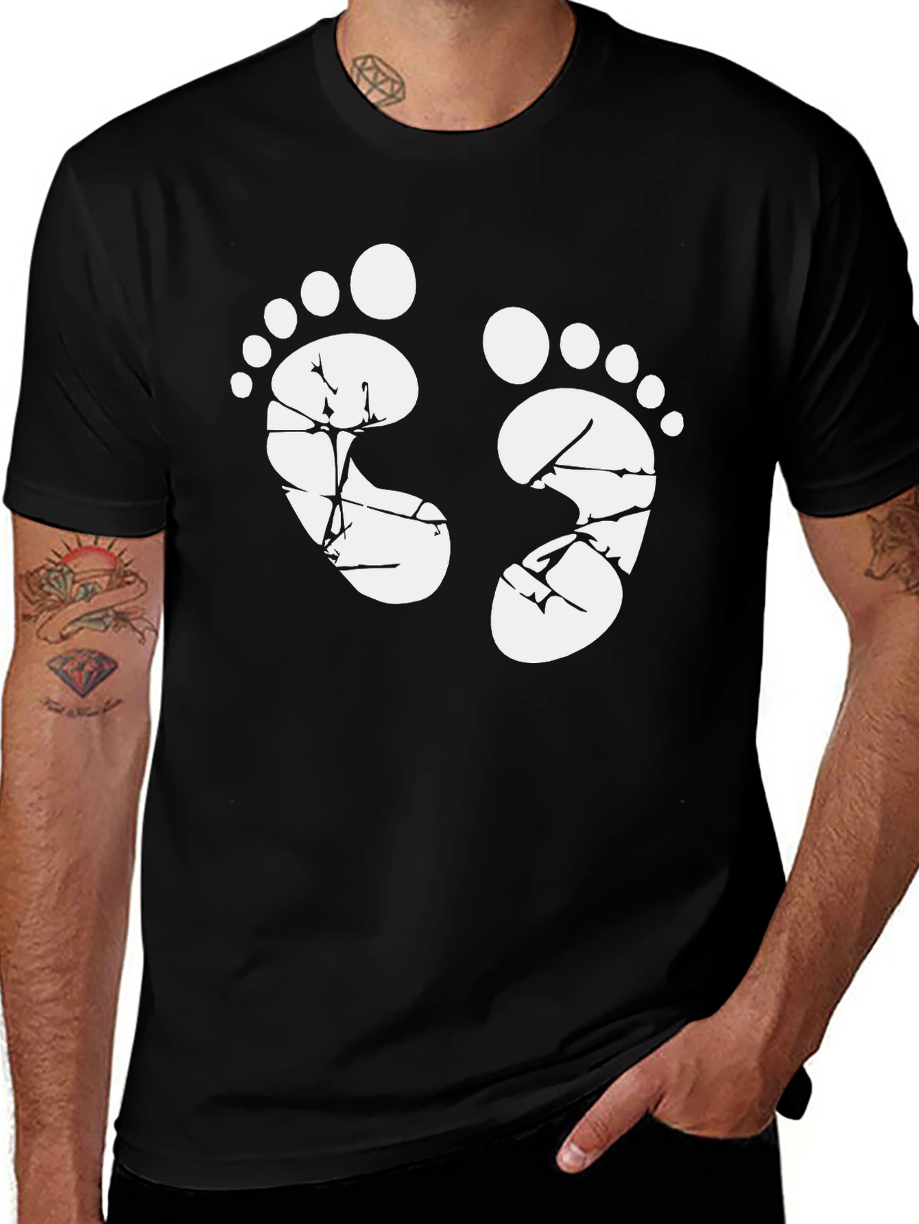 Baby Feet Graphic Print Black T-Shirt