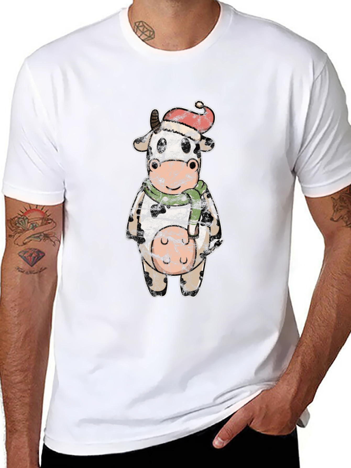 Festive Cow Graphic Tee - Holiday Season Style