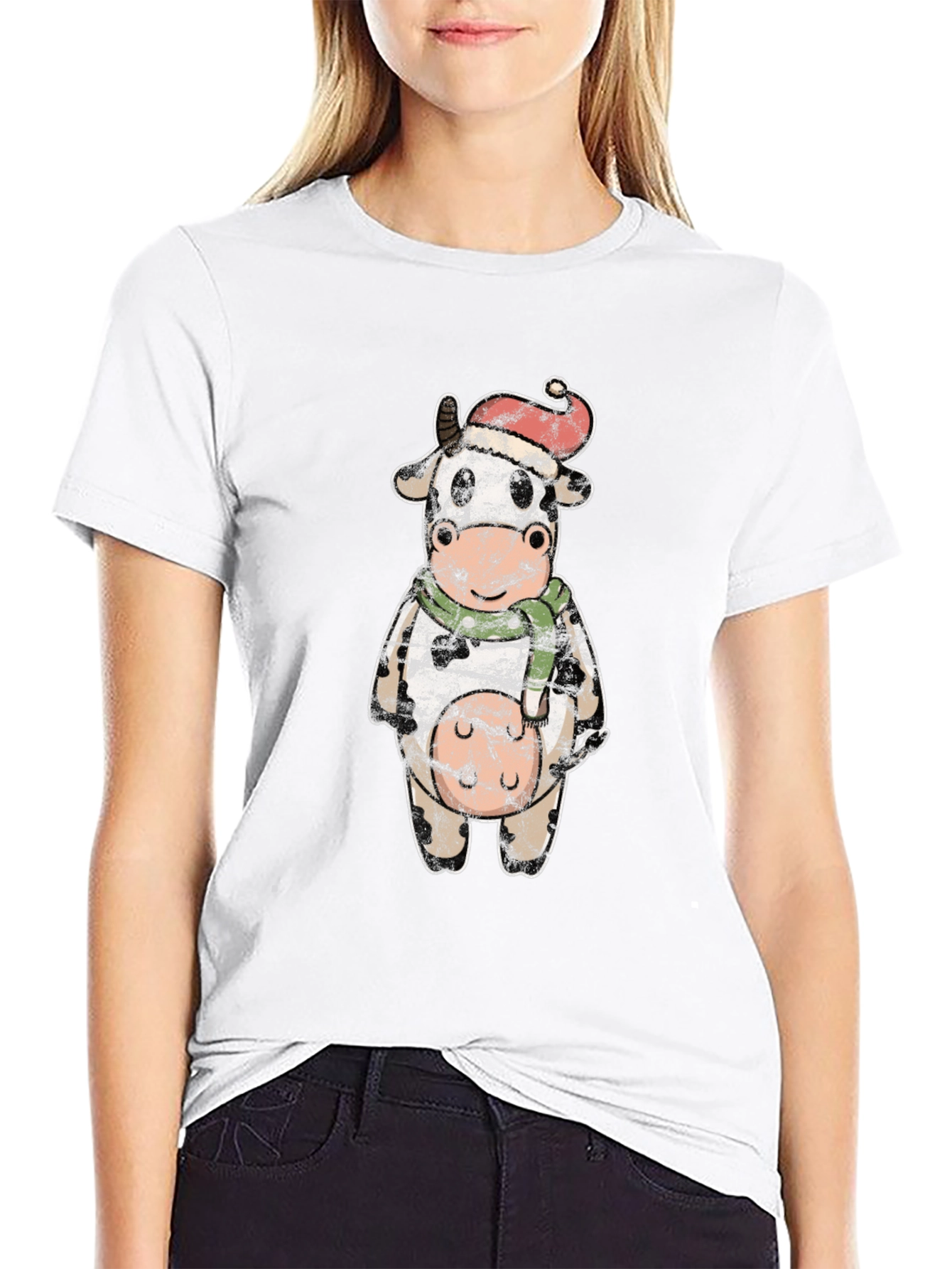 Festive Cow Graphic Tee - Holiday Season Style