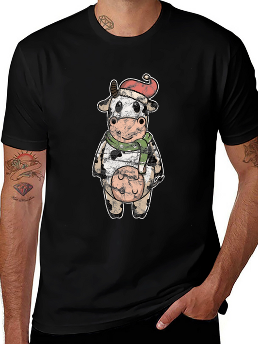 Festive Cow Graphic Tee - Holiday Season Style