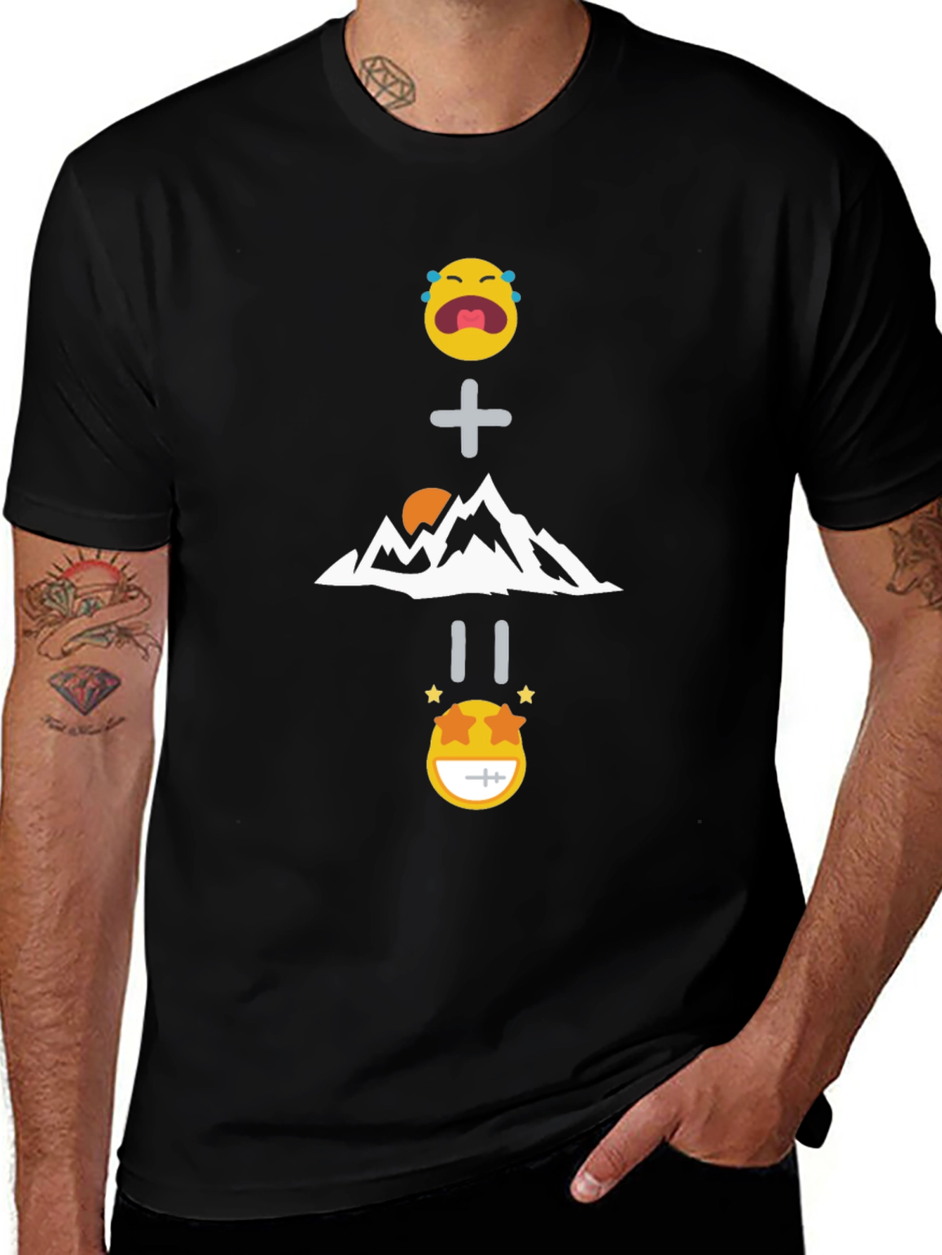 Funny Emoji Mountain Equation Black T-Shirt