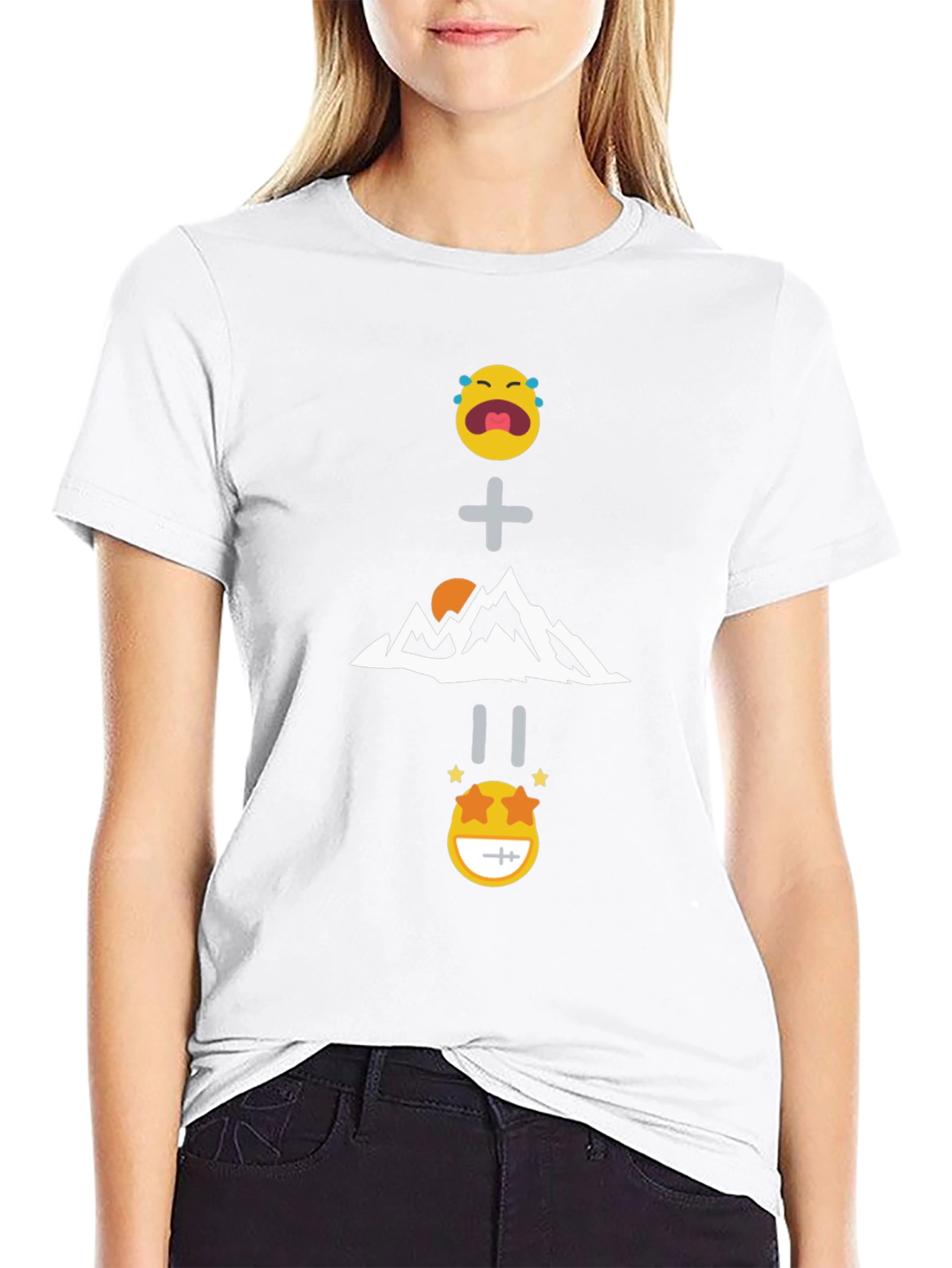 Funny Emoji Mountain Equation Black T-Shirt