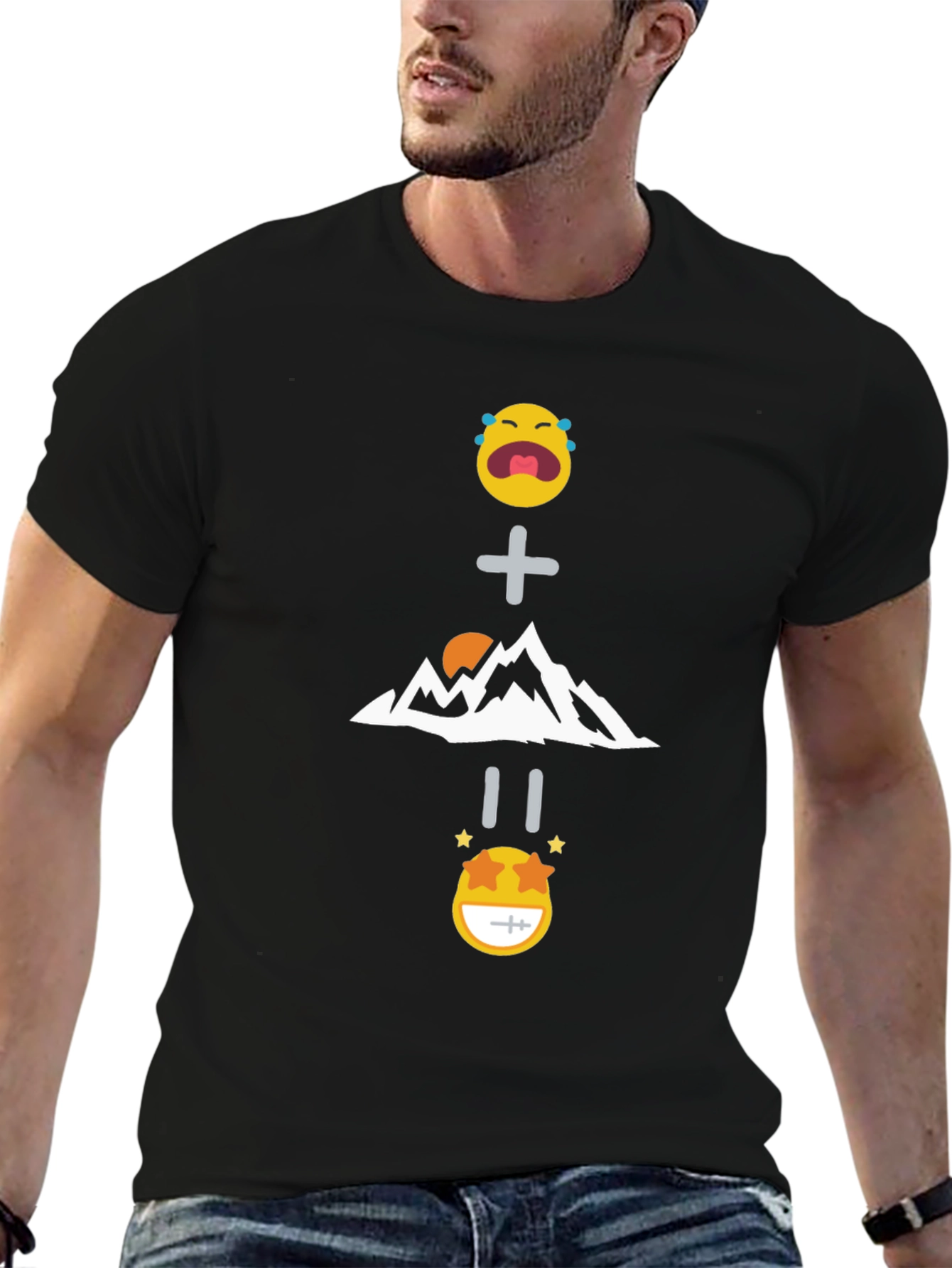 Funny Emoji Mountain Equation Black T-Shirt